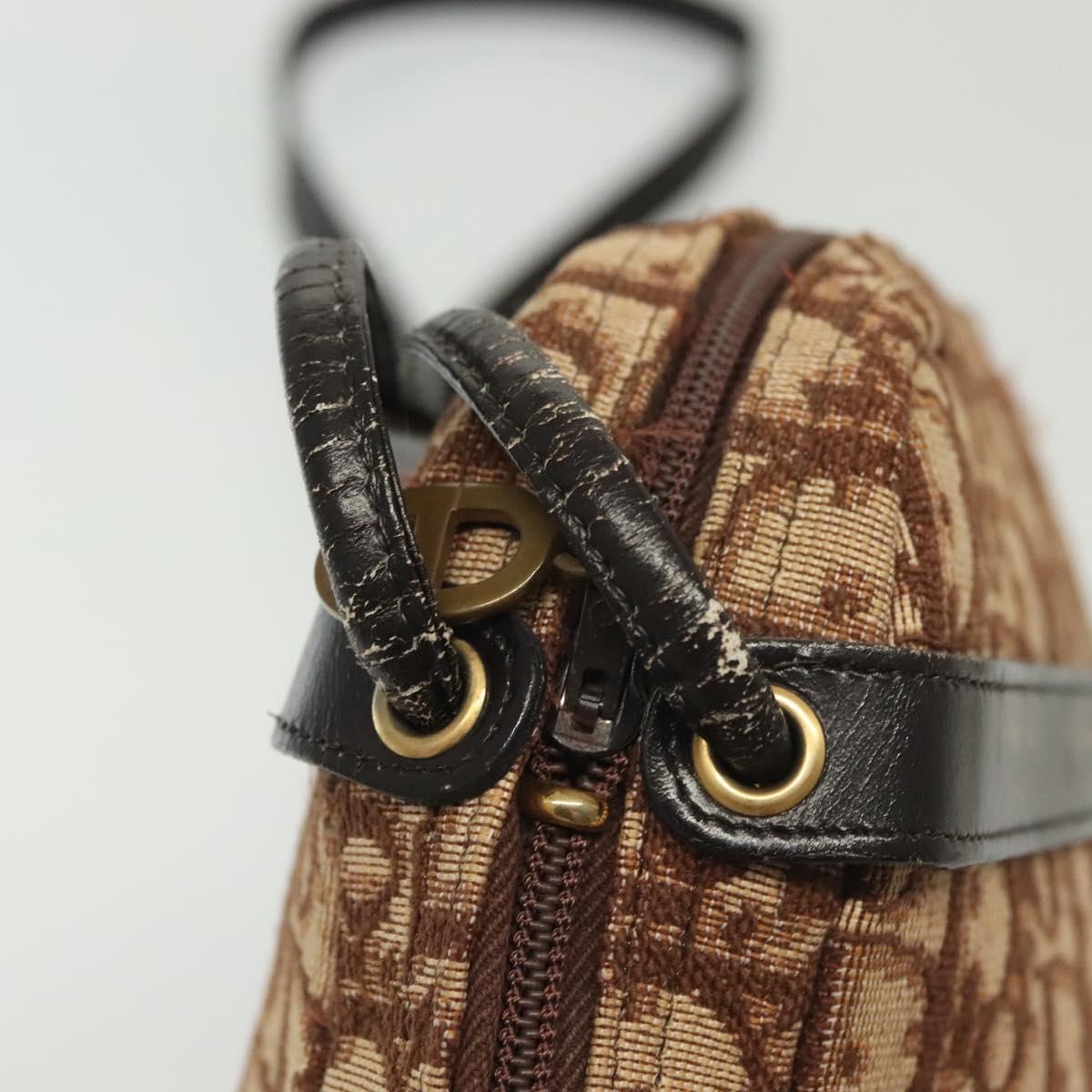 Christian Dior Trotter Canvas Shoulder Bag Brown Gold Auth 141040