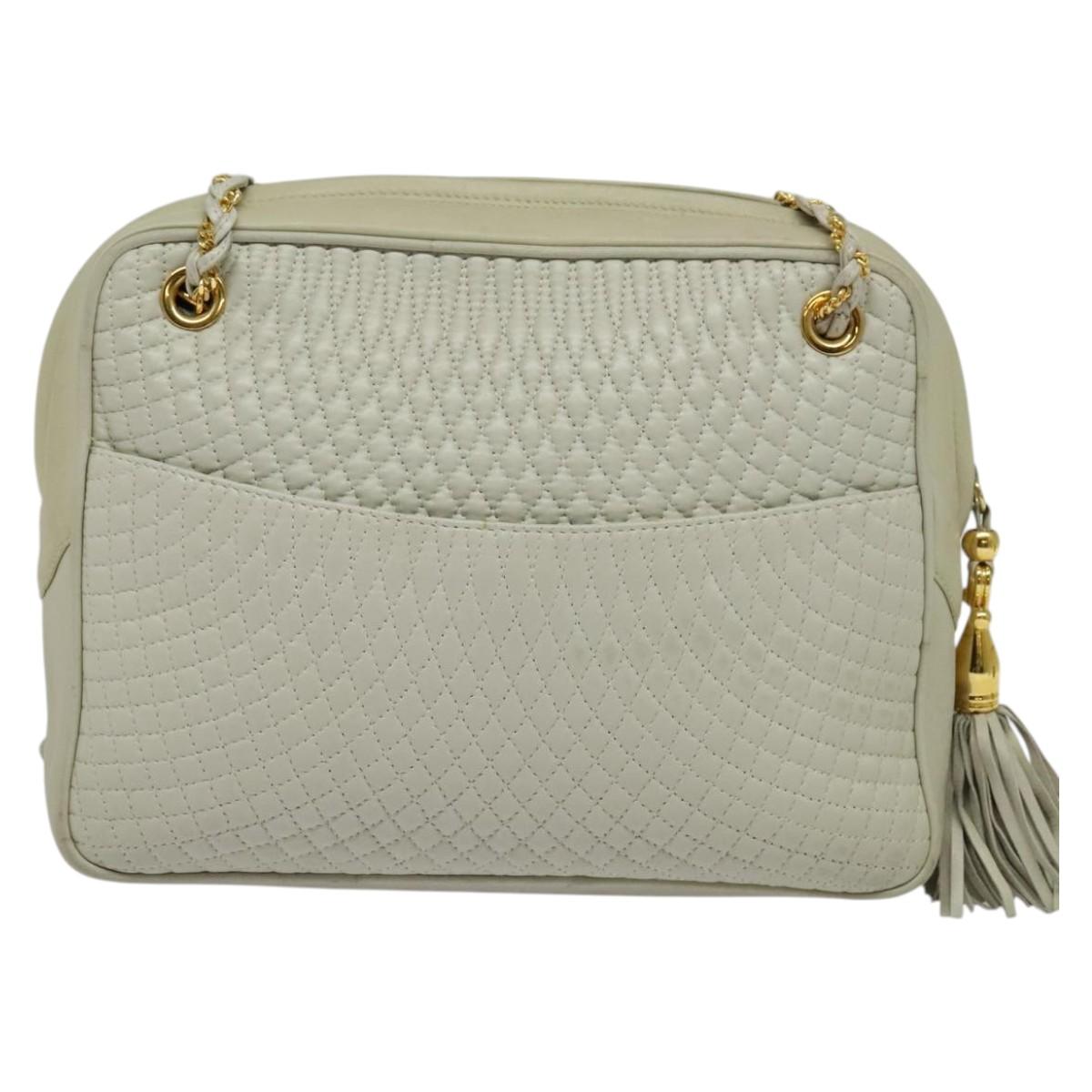 BALLY Chain Shoulder Bag Leather Ivory Gold Auth 141066