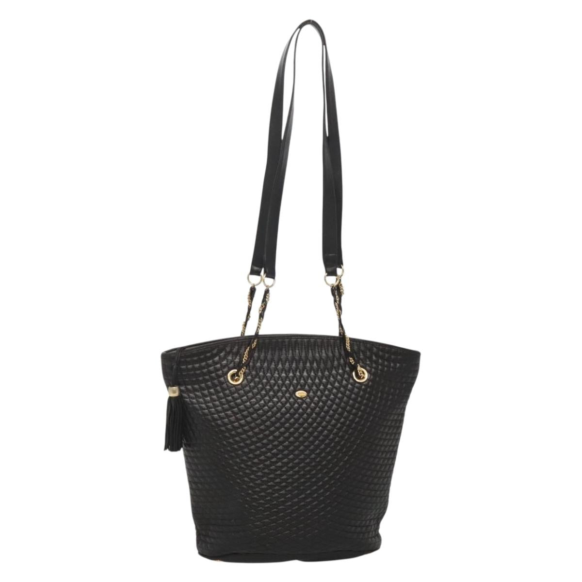 BALLY Chain Shoulder Bag Leather Black Gold Auth 141067