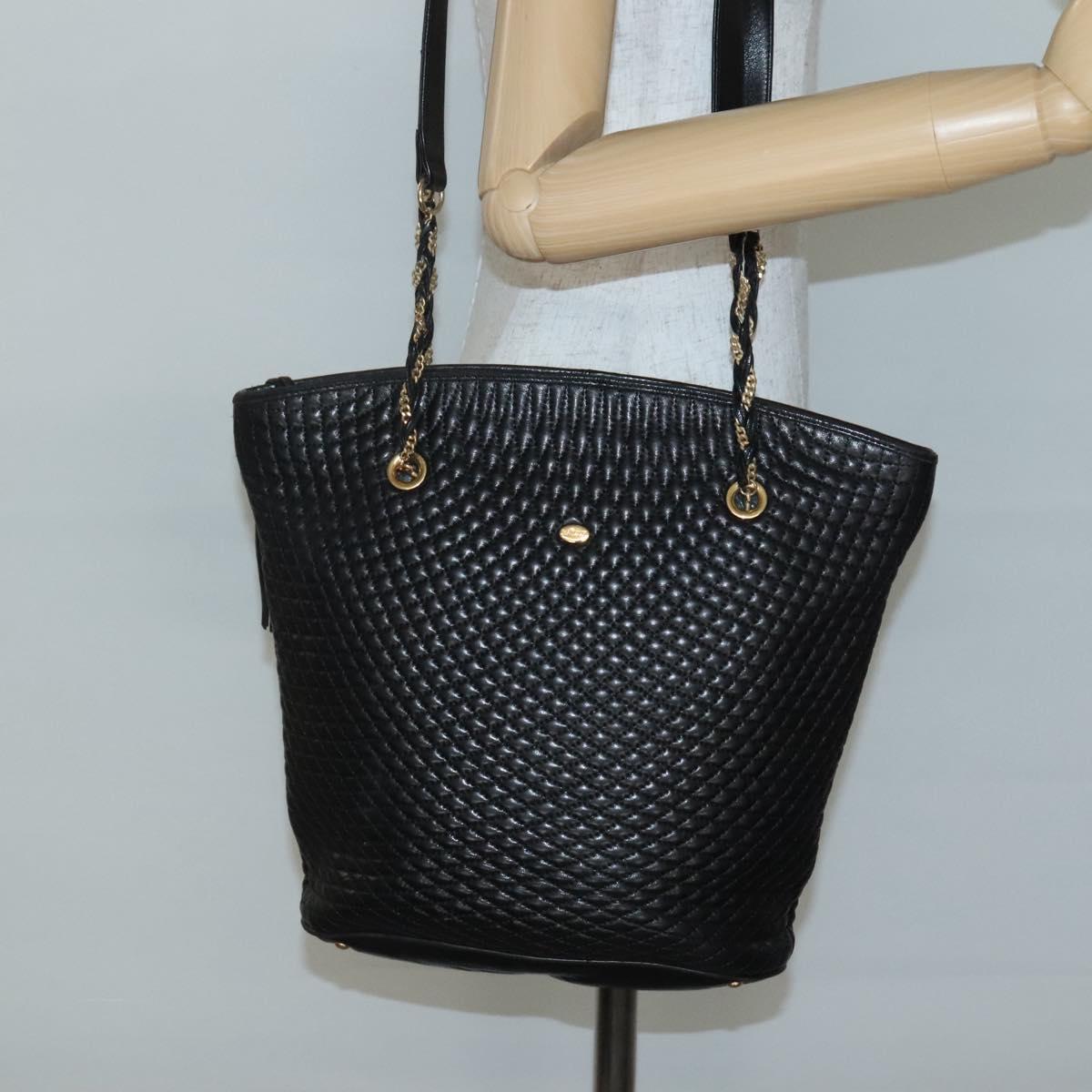 BALLY Chain Shoulder Bag Leather Black Gold Auth 141067