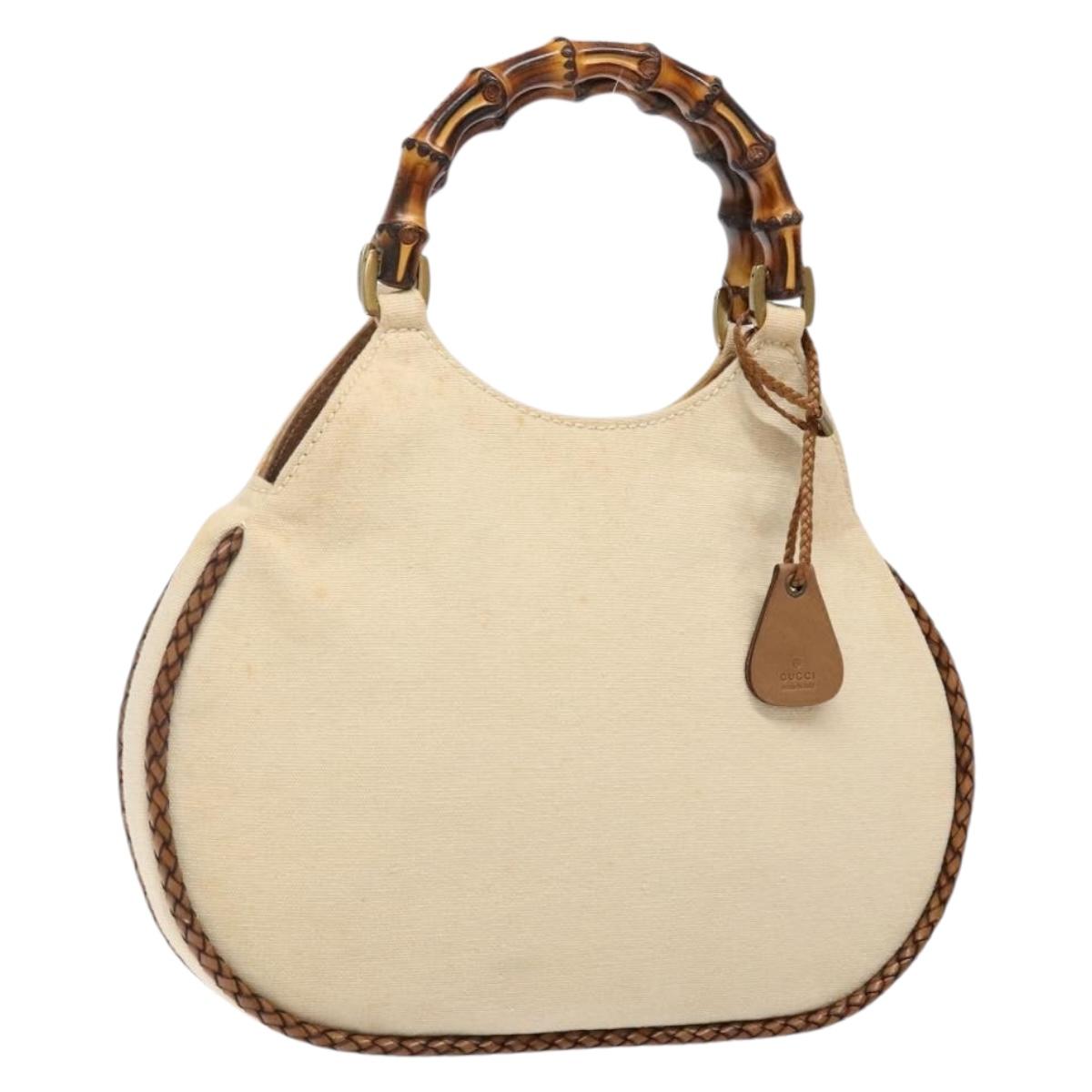 GUCCI Bamboo Hand Bag Canvas Beige Gold Auth 141068