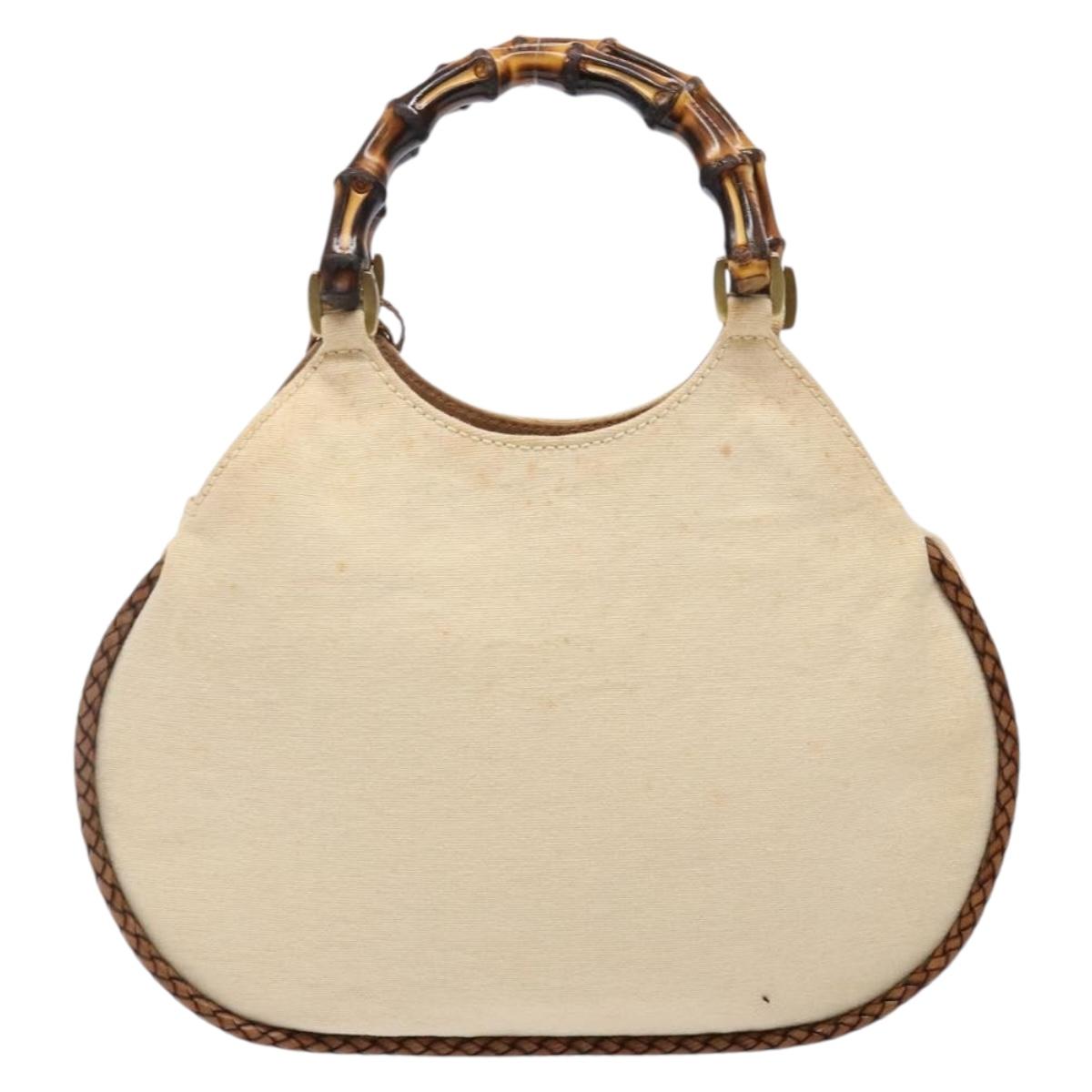 GUCCI Bamboo Hand Bag Canvas Beige Gold Auth 141068