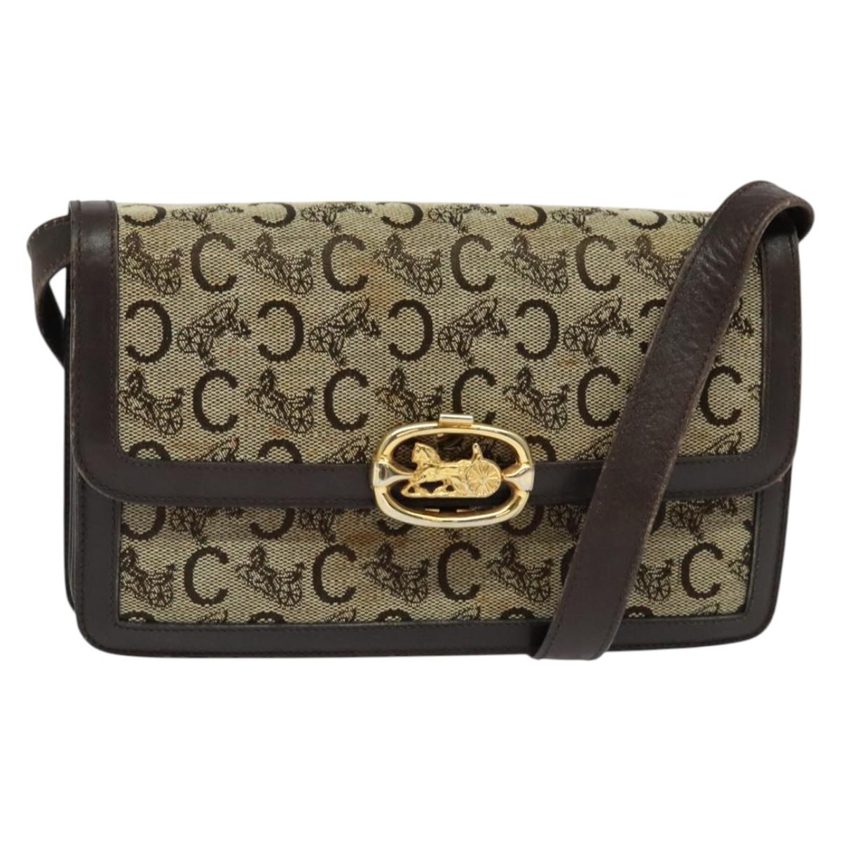 CELINE C Sulky Shoulder Bag Canvas Brown Gold Auth 141070