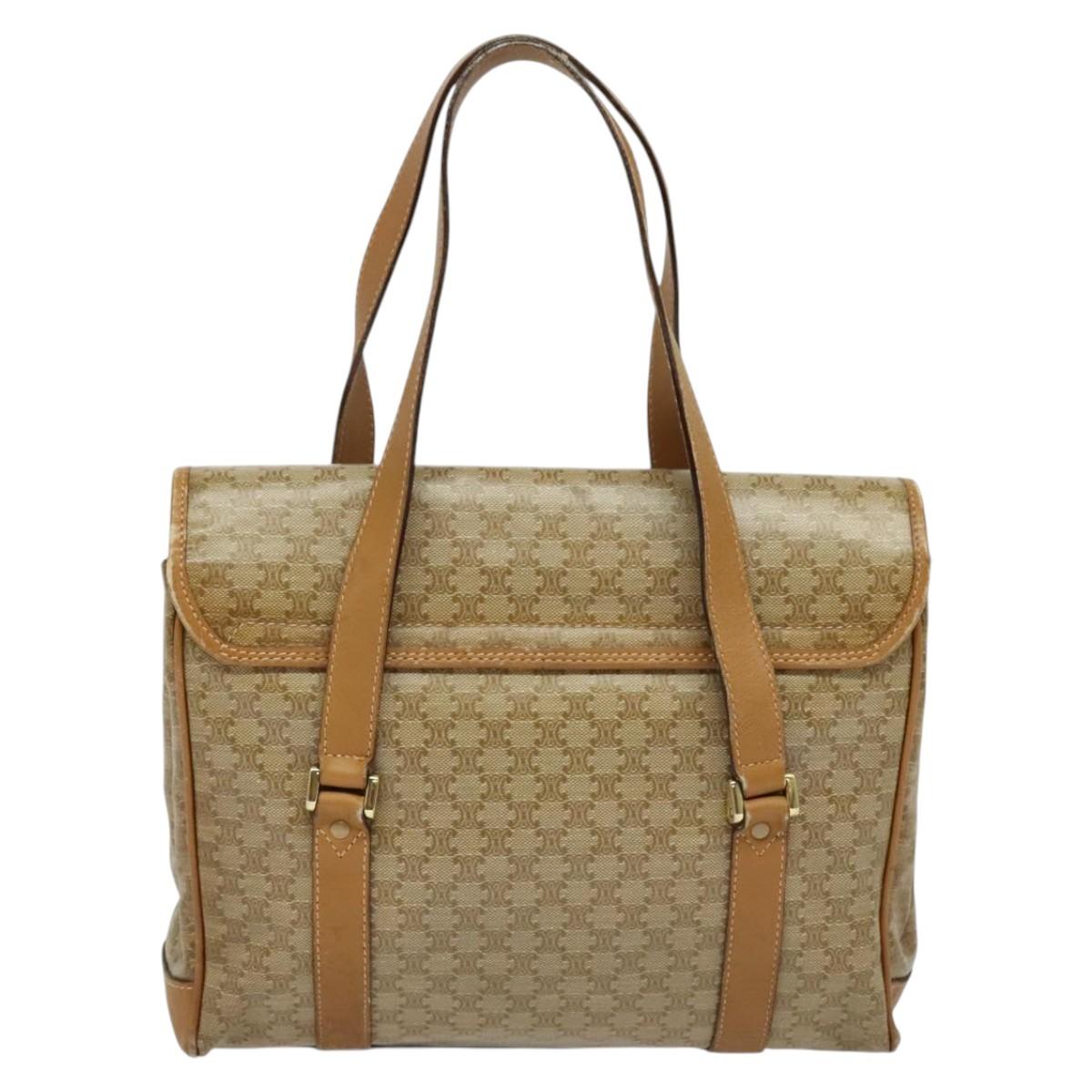 CELINE Macadam Canvas Hand Bag PVC Beige Gold Auth 141071