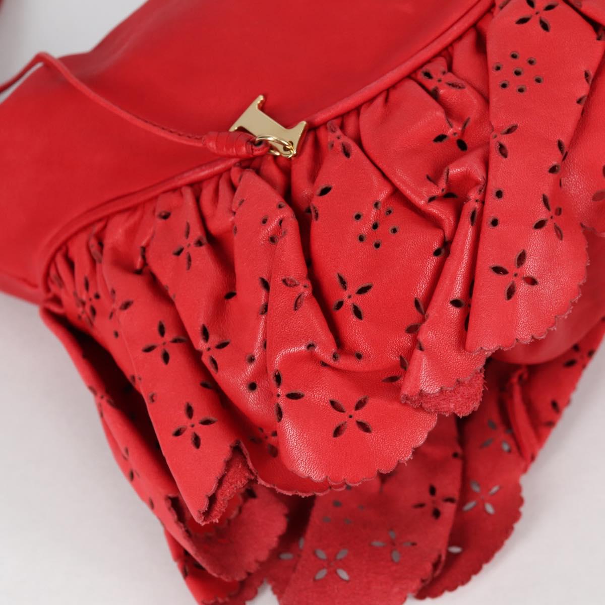 Christian Dior Hand Bag Leather Red Gold Auth 141073V