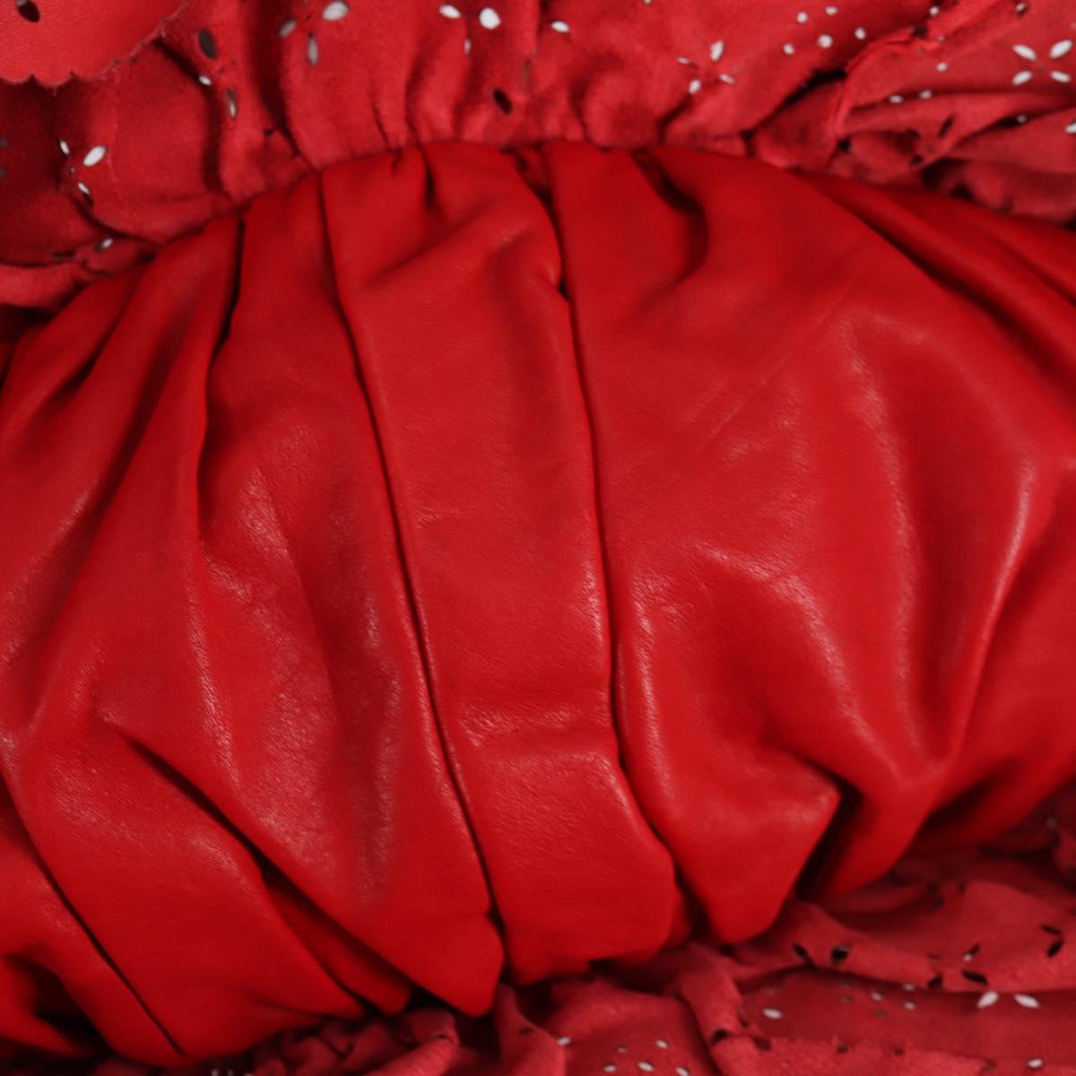 Christian Dior Hand Bag Leather Red Gold Auth 141073V