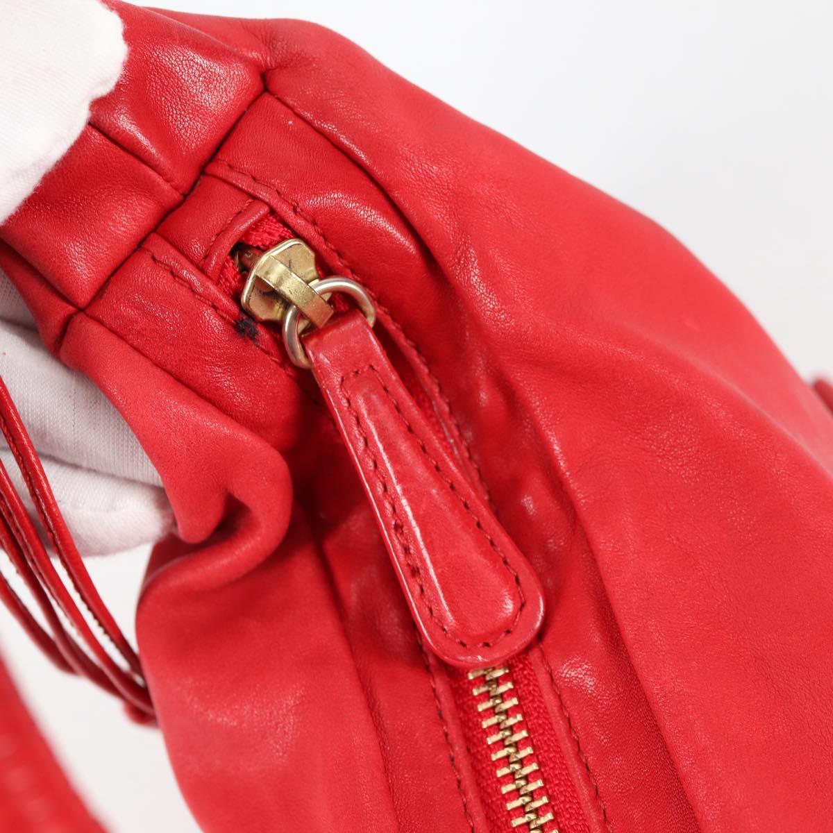 Christian Dior Hand Bag Leather Red Gold Auth 141073V