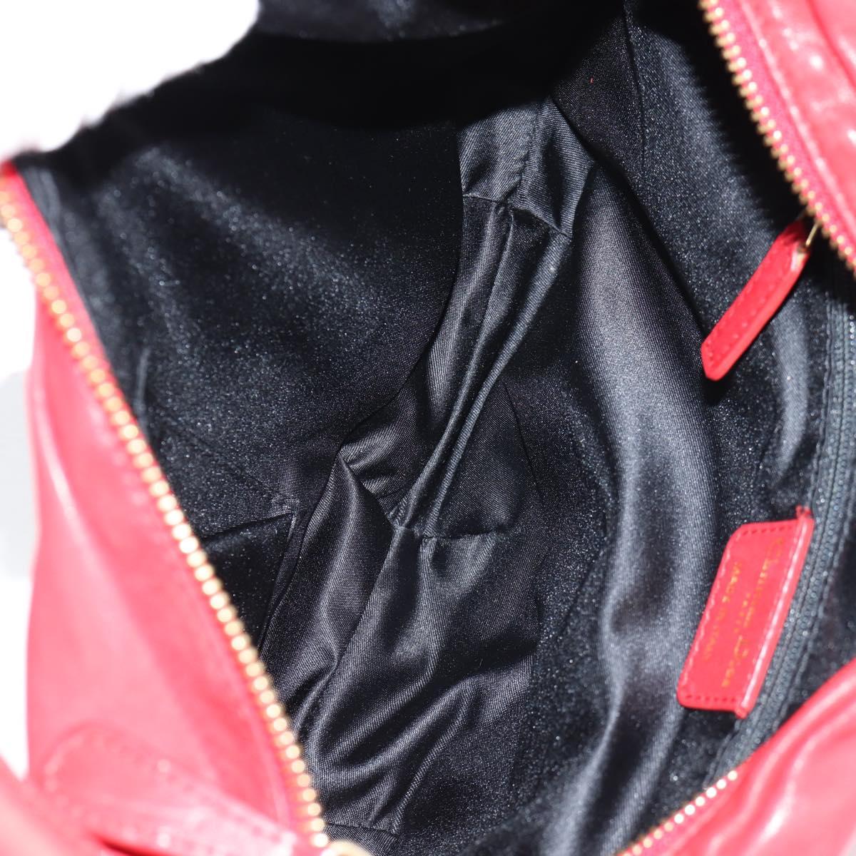 Christian Dior Hand Bag Leather Red Gold Auth 141073V