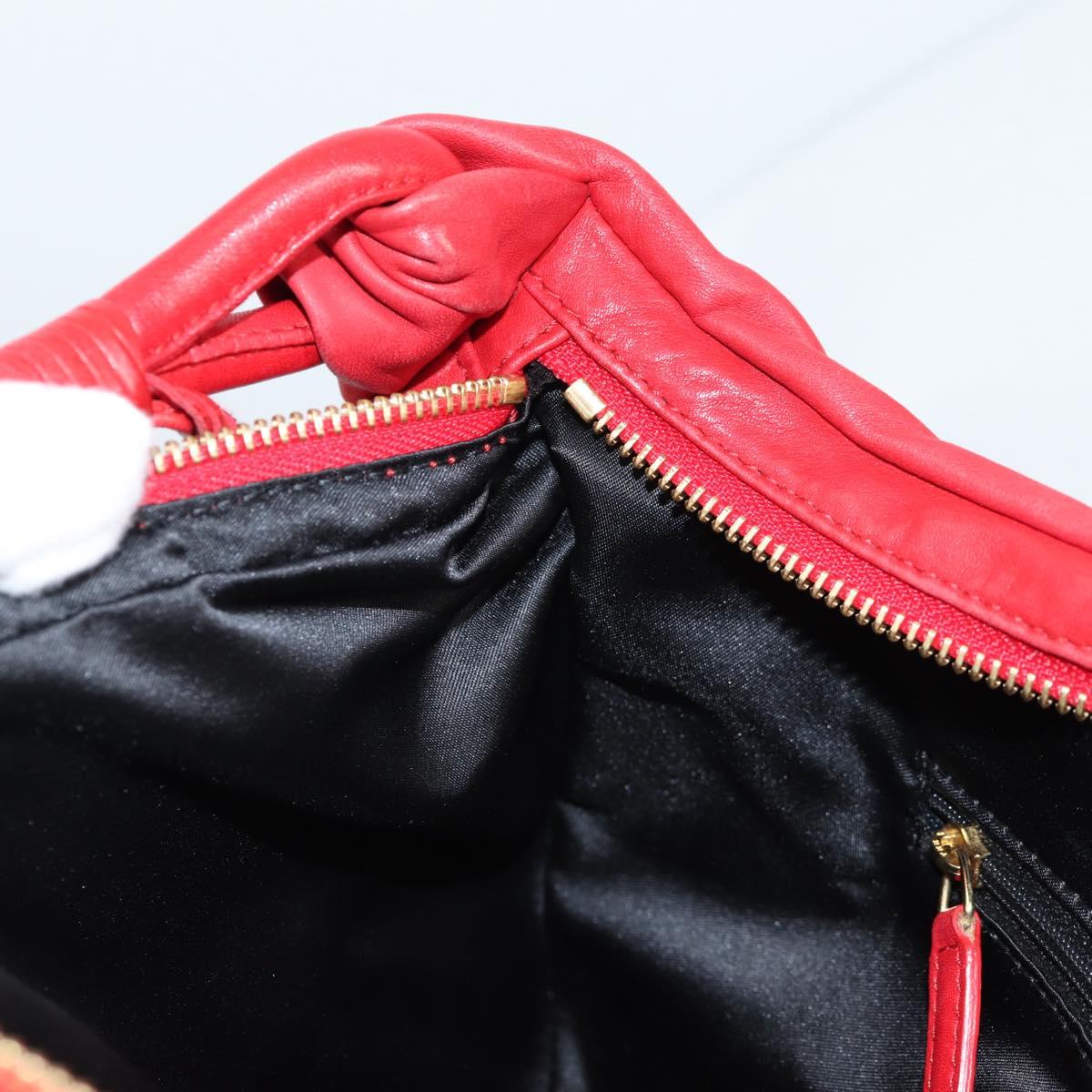 Christian Dior Hand Bag Leather Red Gold Auth 141073V