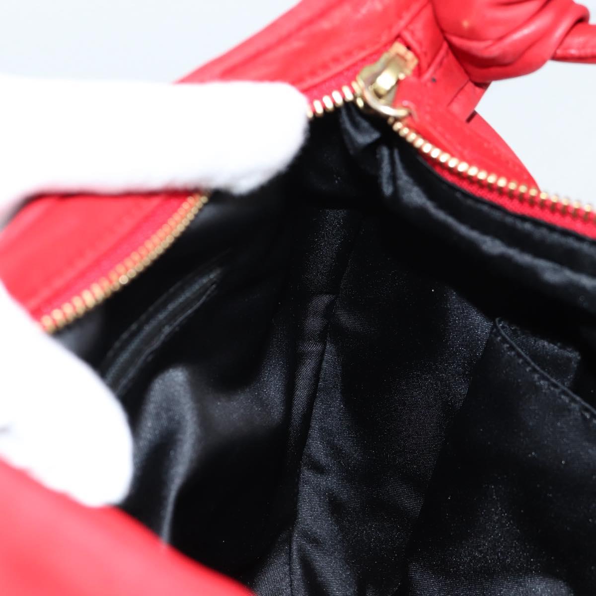 Christian Dior Hand Bag Leather Red Gold Auth 141073V
