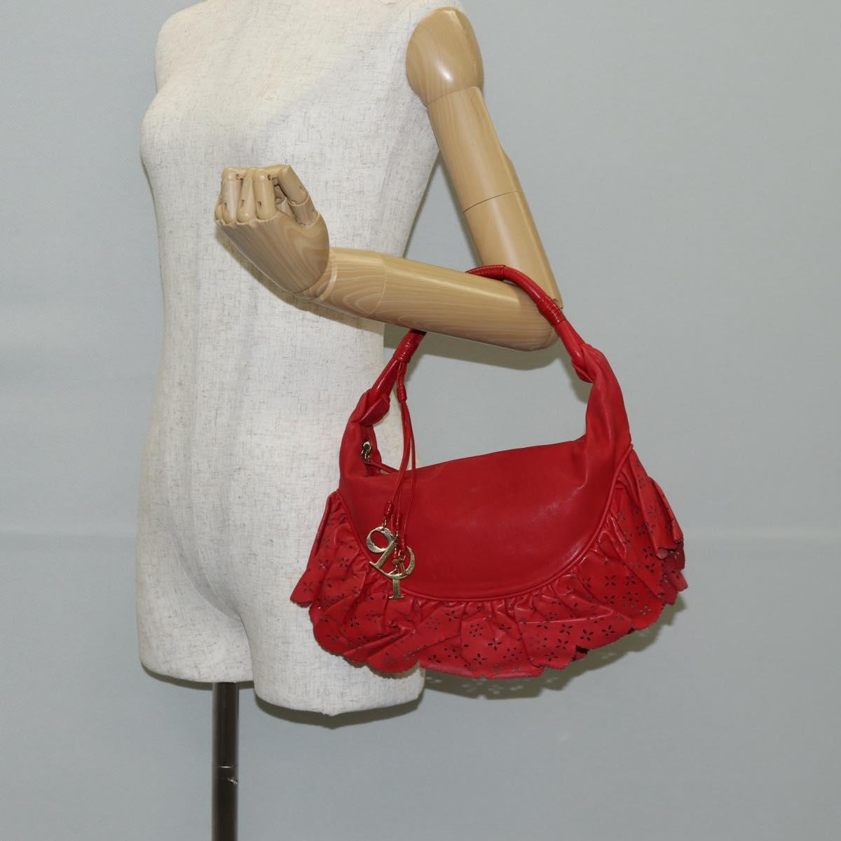 Christian Dior Hand Bag Leather Red Gold Auth 141073V