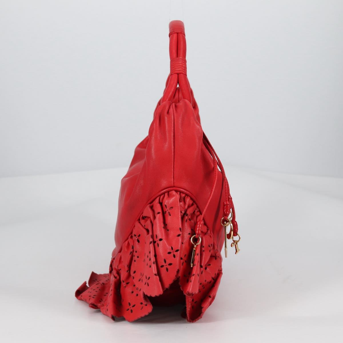 Christian Dior Hand Bag Leather Red Gold Auth 141073V