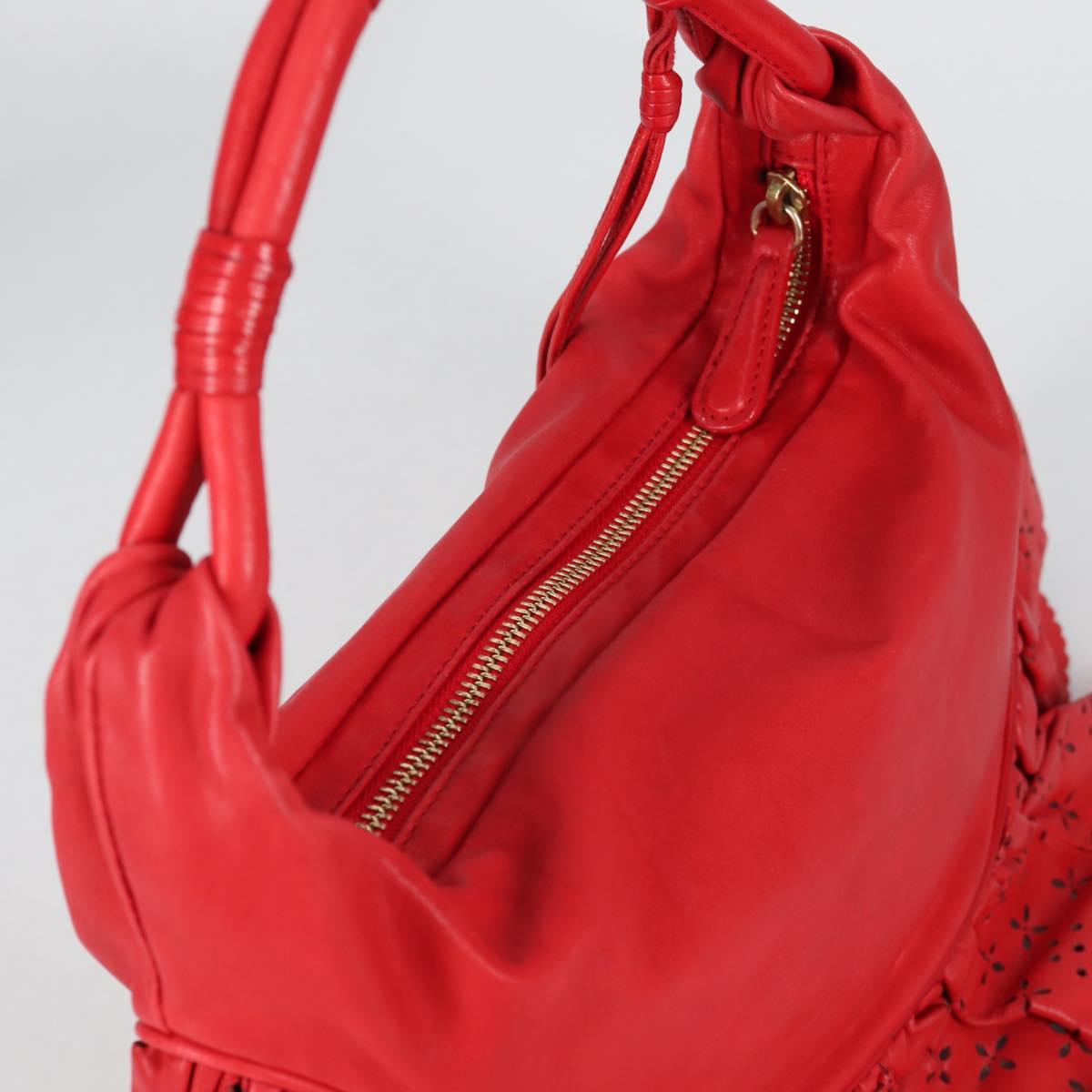 Christian Dior Hand Bag Leather Red Gold Auth 141073V