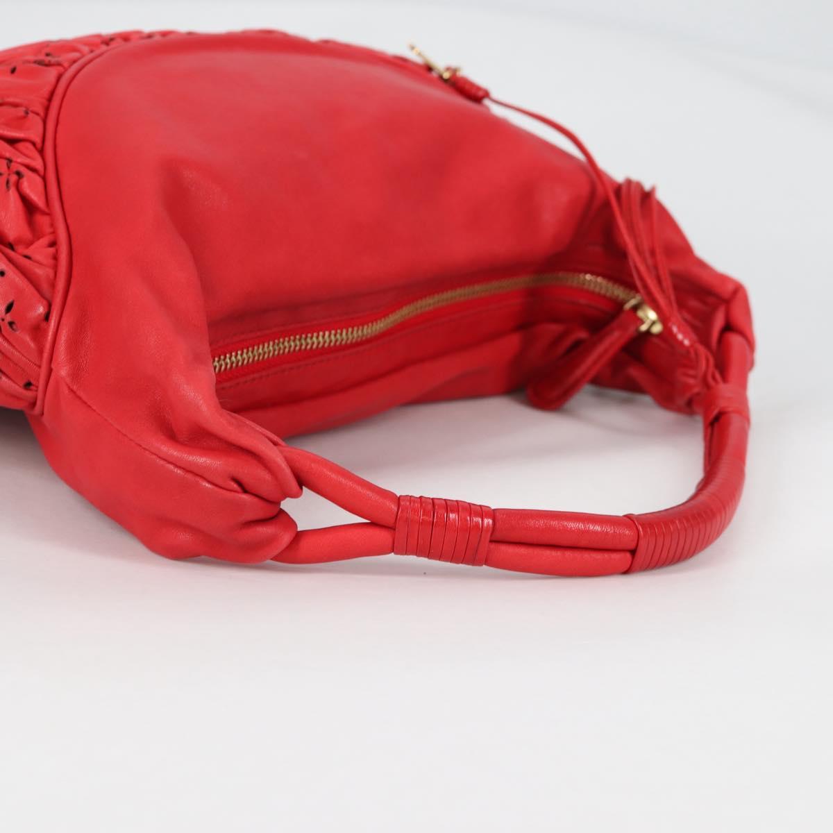 Christian Dior Hand Bag Leather Red Gold Auth 141073V