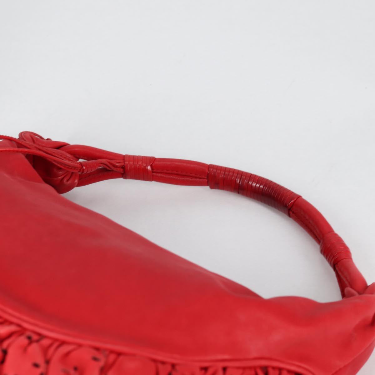 Christian Dior Hand Bag Leather Red Gold Auth 141073V