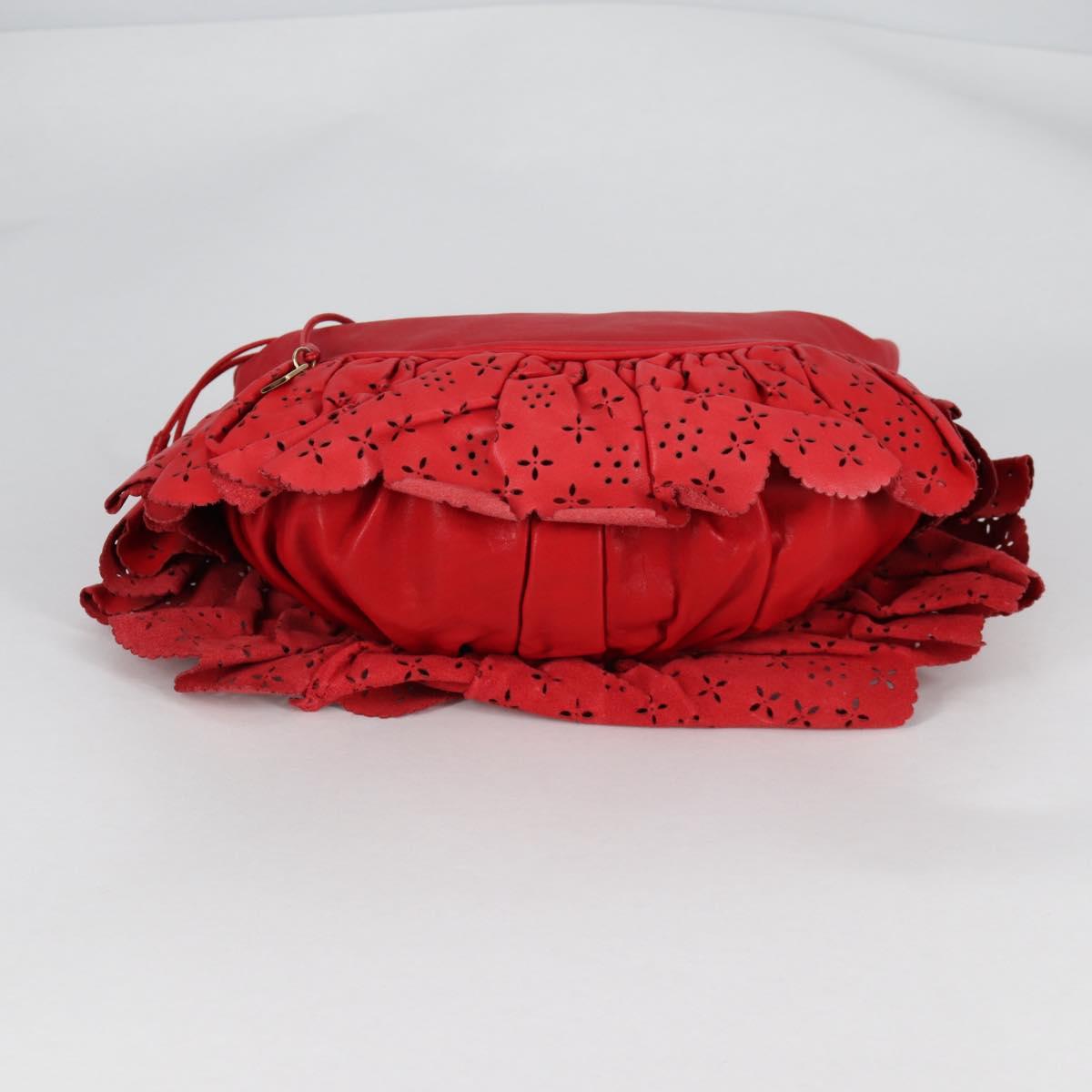 Christian Dior Hand Bag Leather Red Gold Auth 141073V
