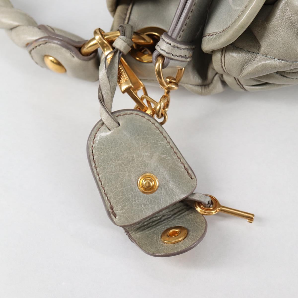 Miu Miu Matelasse Shoulder Bag Leather 2way Gray Gold Auth 141090V