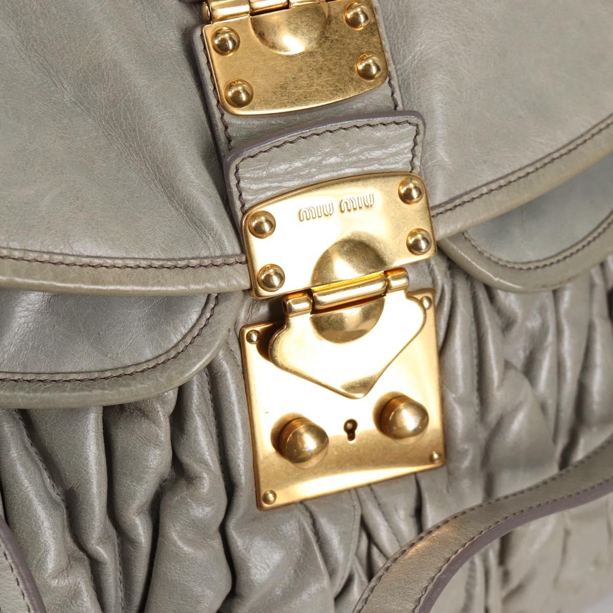Miu Miu Matelasse Shoulder Bag Leather 2way Gray Gold Auth 141090V
