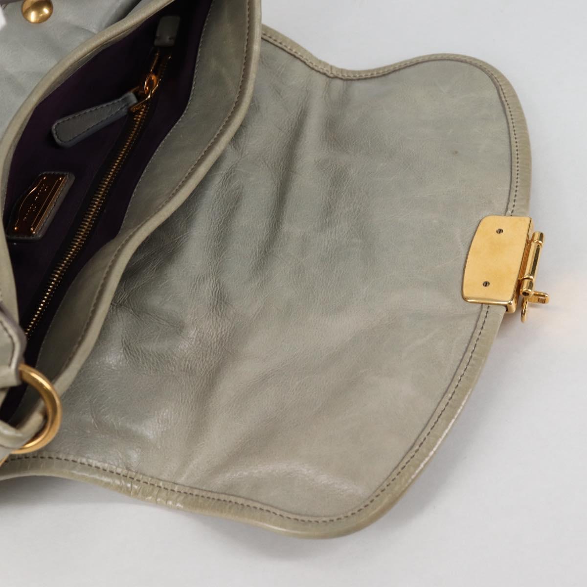 Miu Miu Matelasse Shoulder Bag Leather 2way Gray Gold Auth 141090V