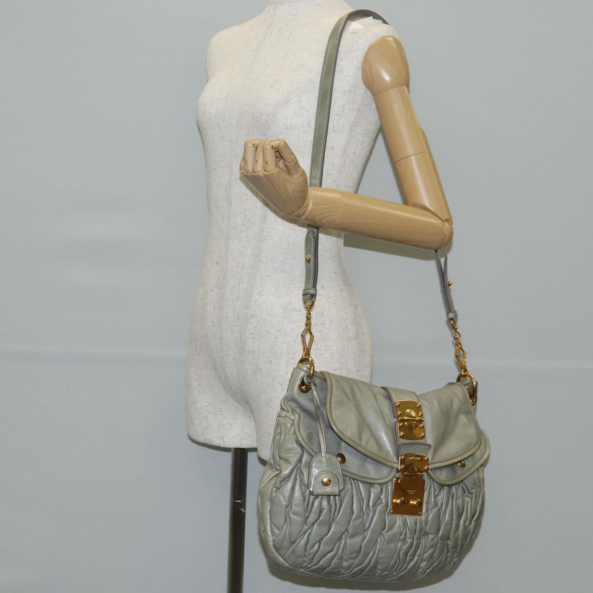 Miu Miu Matelasse Shoulder Bag Leather 2way Gray Gold Auth 141090V