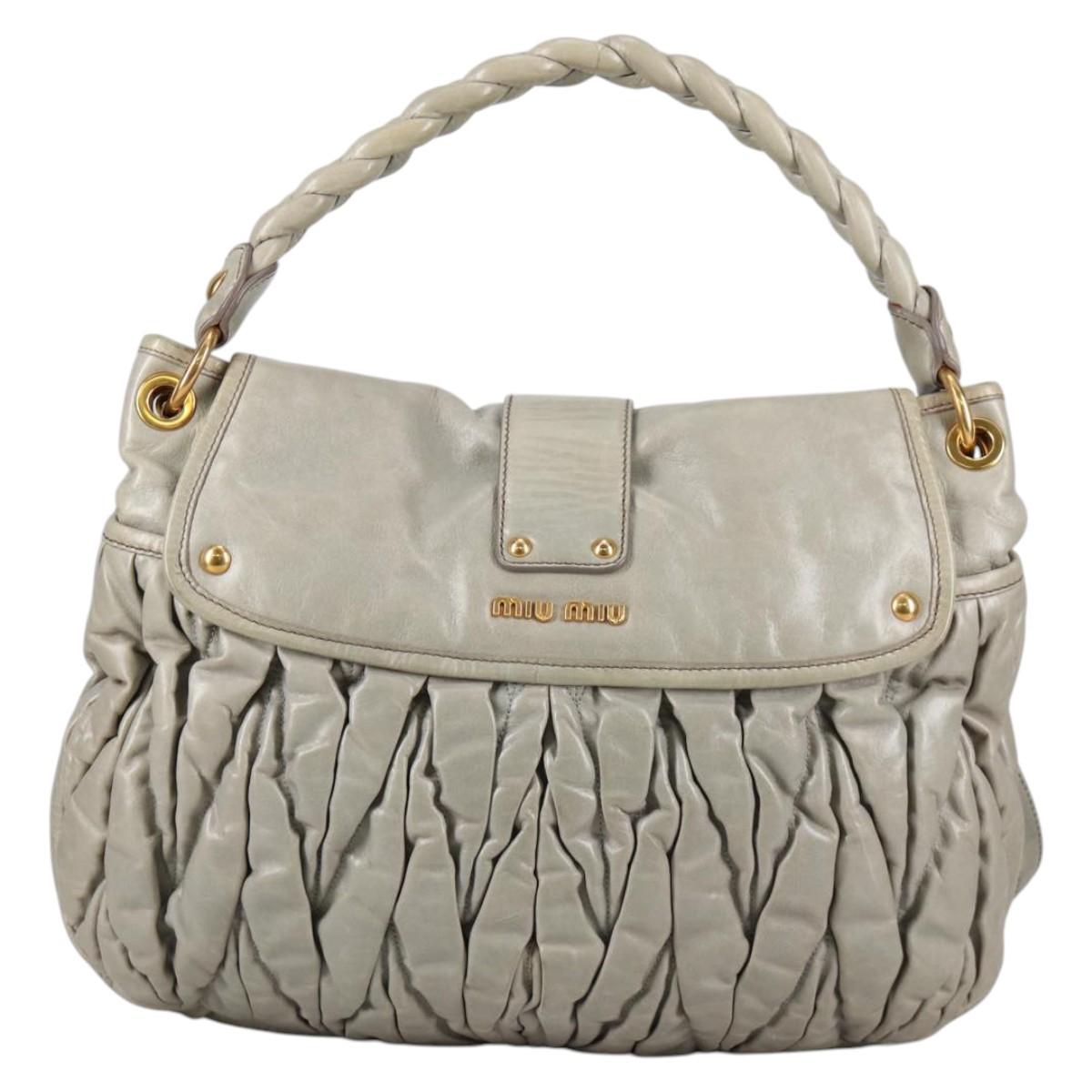 Miu Miu Matelasse Shoulder Bag Leather 2way Gray Gold Auth 141090V