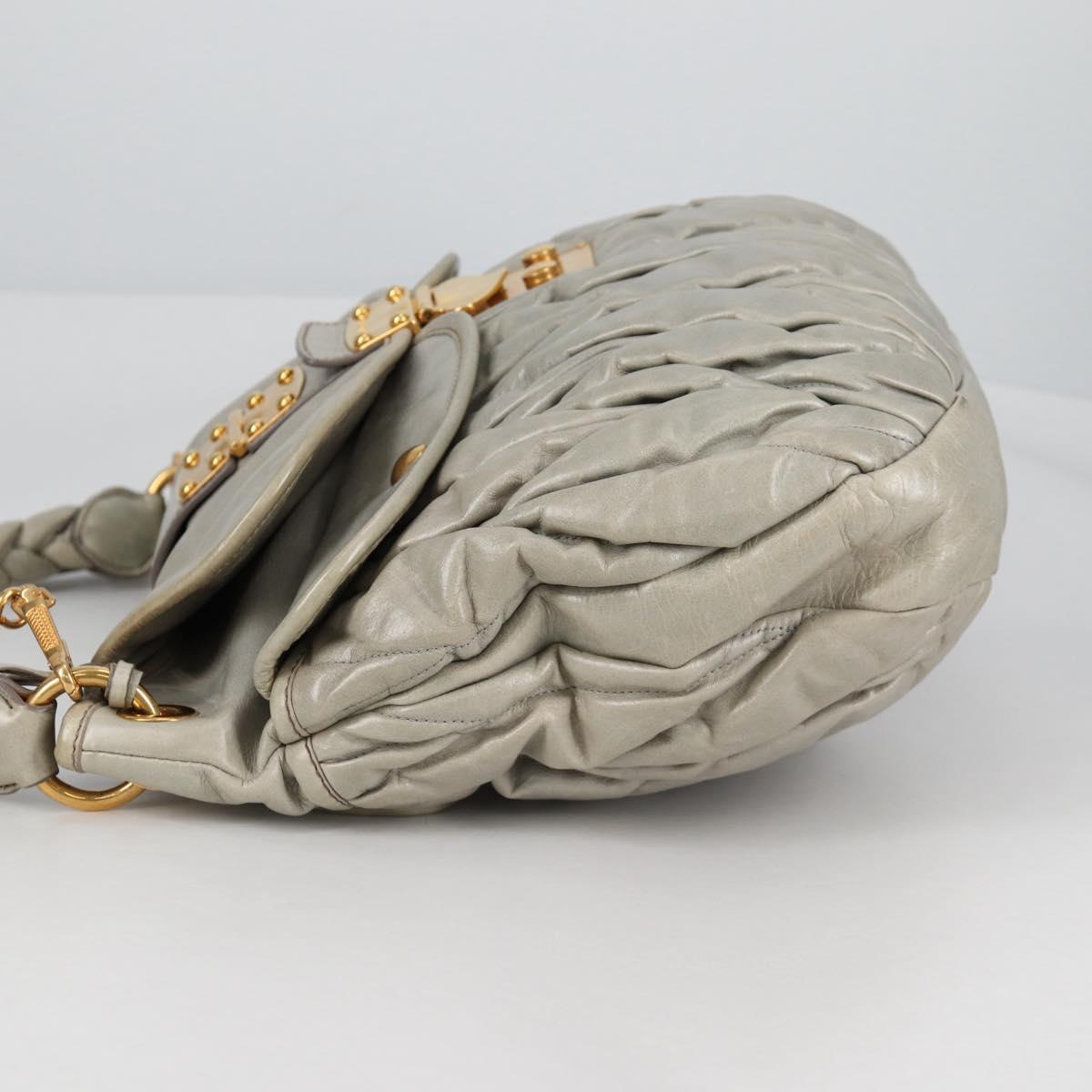Miu Miu Matelasse Shoulder Bag Leather 2way Gray Gold Auth 141090V