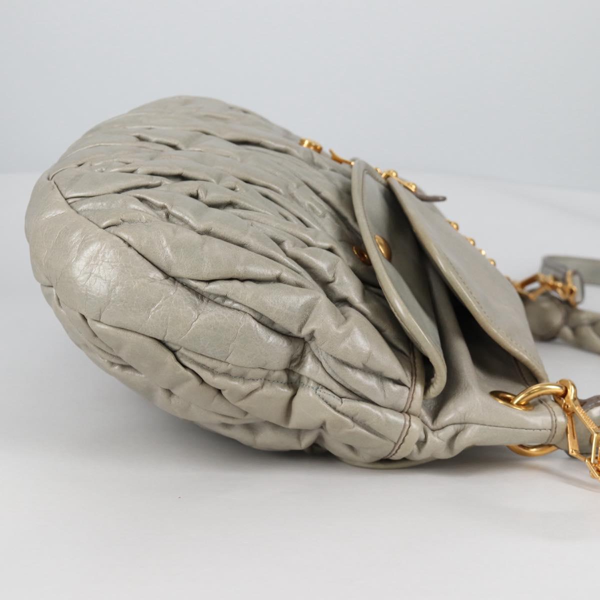 Miu Miu Matelasse Shoulder Bag Leather 2way Gray Gold Auth 141090V