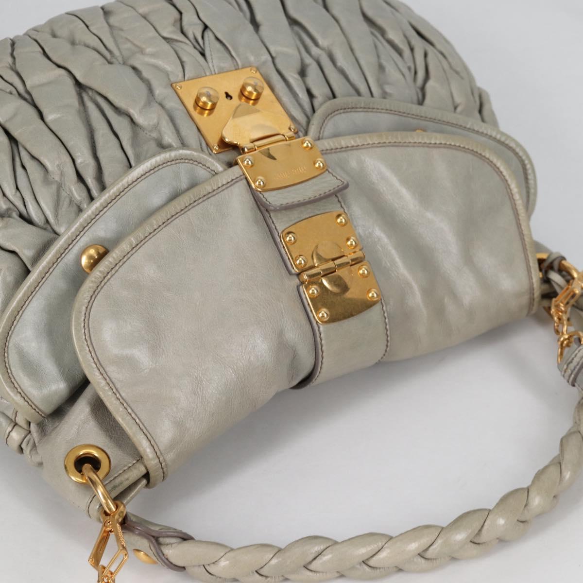 Miu Miu Matelasse Shoulder Bag Leather 2way Gray Gold Auth 141090V