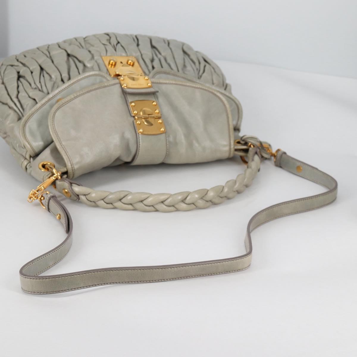 Miu Miu Matelasse Shoulder Bag Leather 2way Gray Gold Auth 141090V