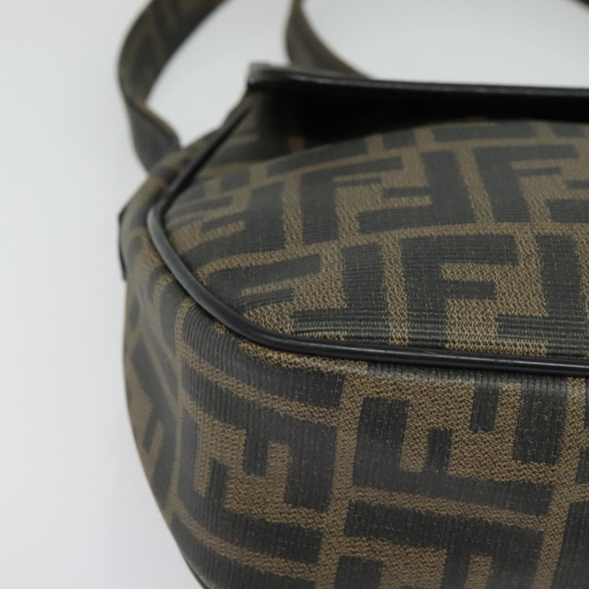 FENDI Zucca Canvas Shoulder Bag PVC Brown Black gold Auth 141091