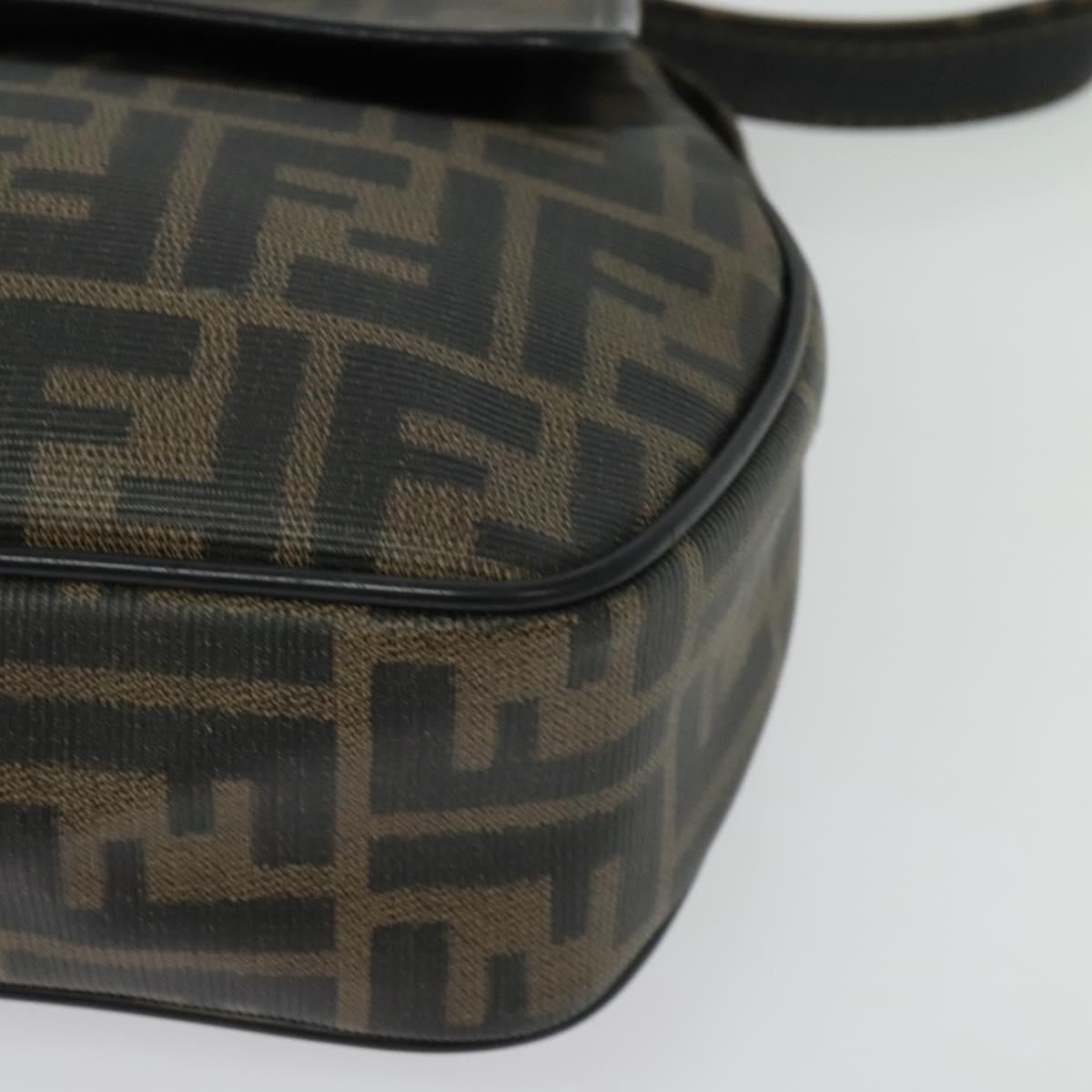 FENDI Zucca Canvas Shoulder Bag PVC Brown Black gold Auth 141091