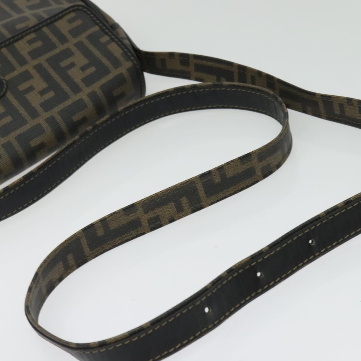 FENDI Zucca Canvas Shoulder Bag PVC Brown Black gold Auth 141091