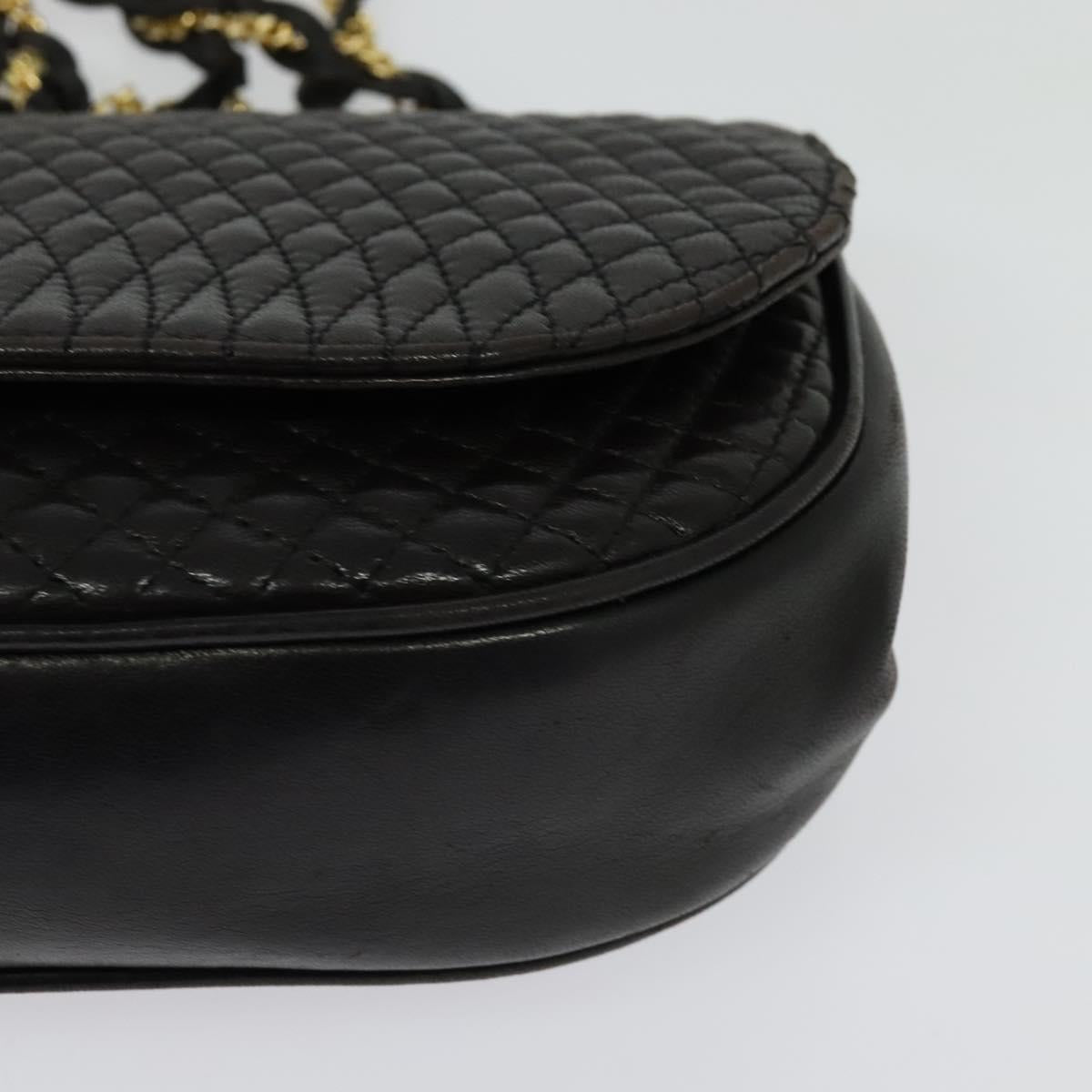 BALLY Quilted Chain Shoulder Bag Leather Black Gold Auth 141092