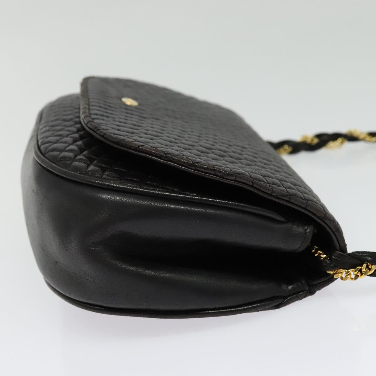 BALLY Quilted Chain Shoulder Bag Leather Black Gold Auth 141092
