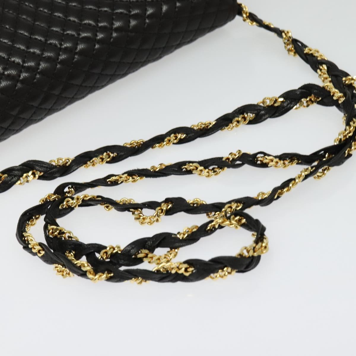 BALLY Quilted Chain Shoulder Bag Leather Black Gold Auth 141092