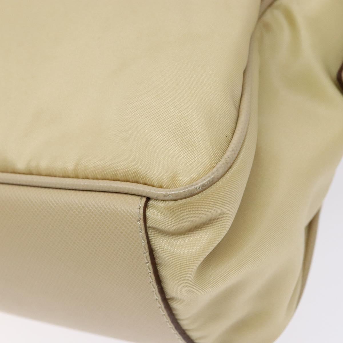 PRADA Hand Bag Nylon Beige Gold Auth 141094