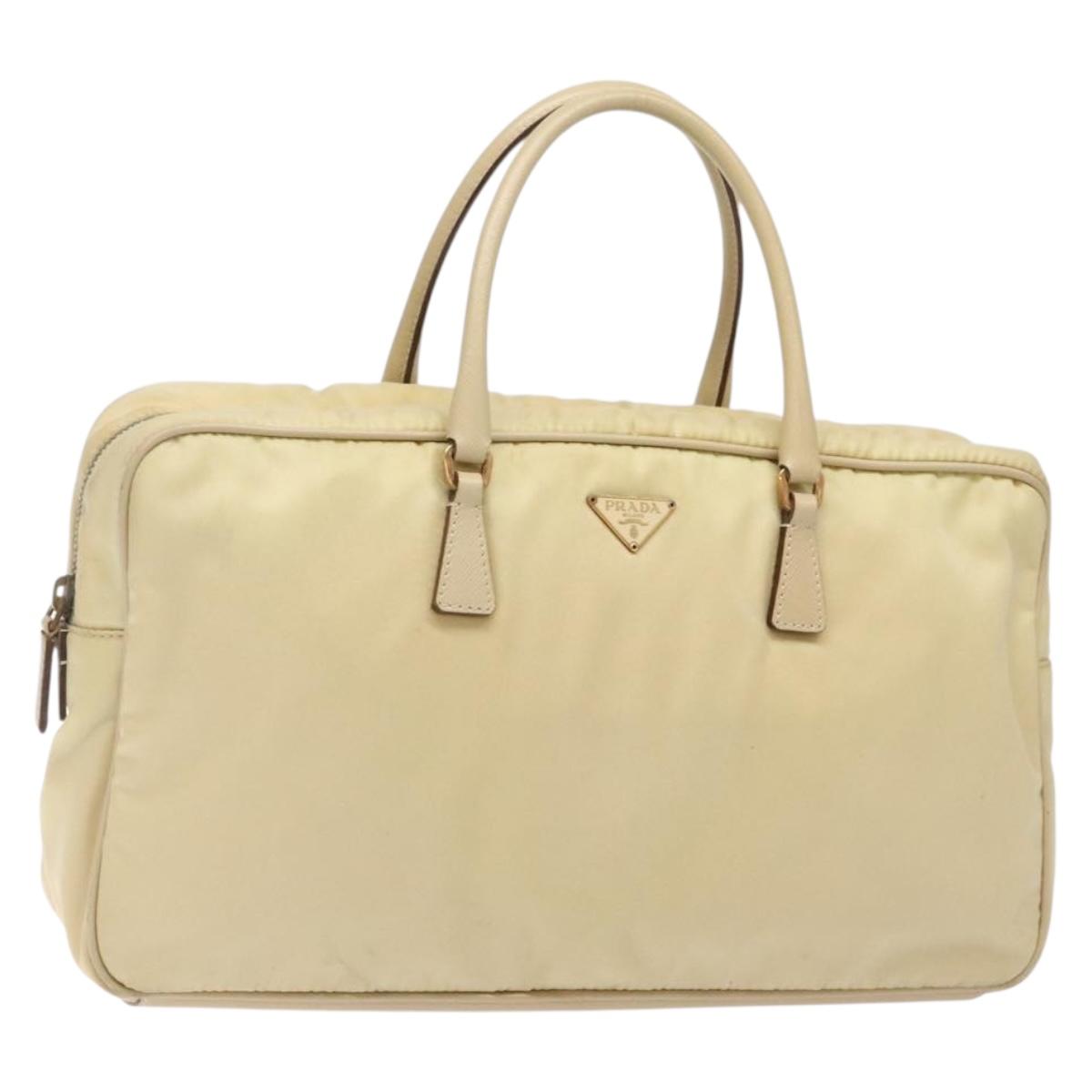 PRADA Hand Bag Nylon Beige Gold Auth 141094