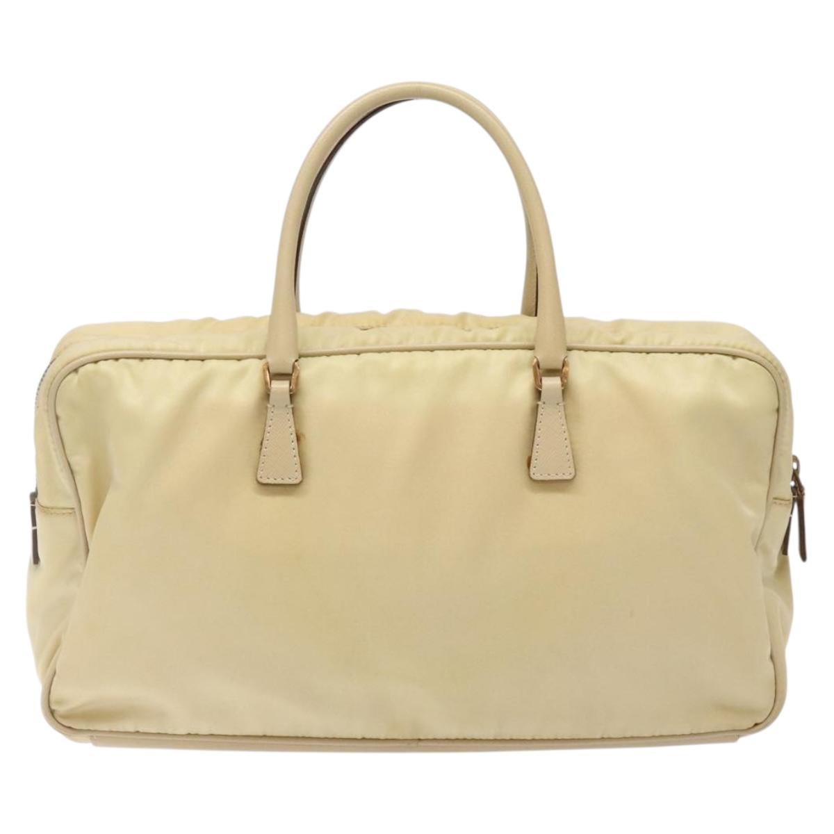 PRADA Hand Bag Nylon Beige Gold Auth 141094