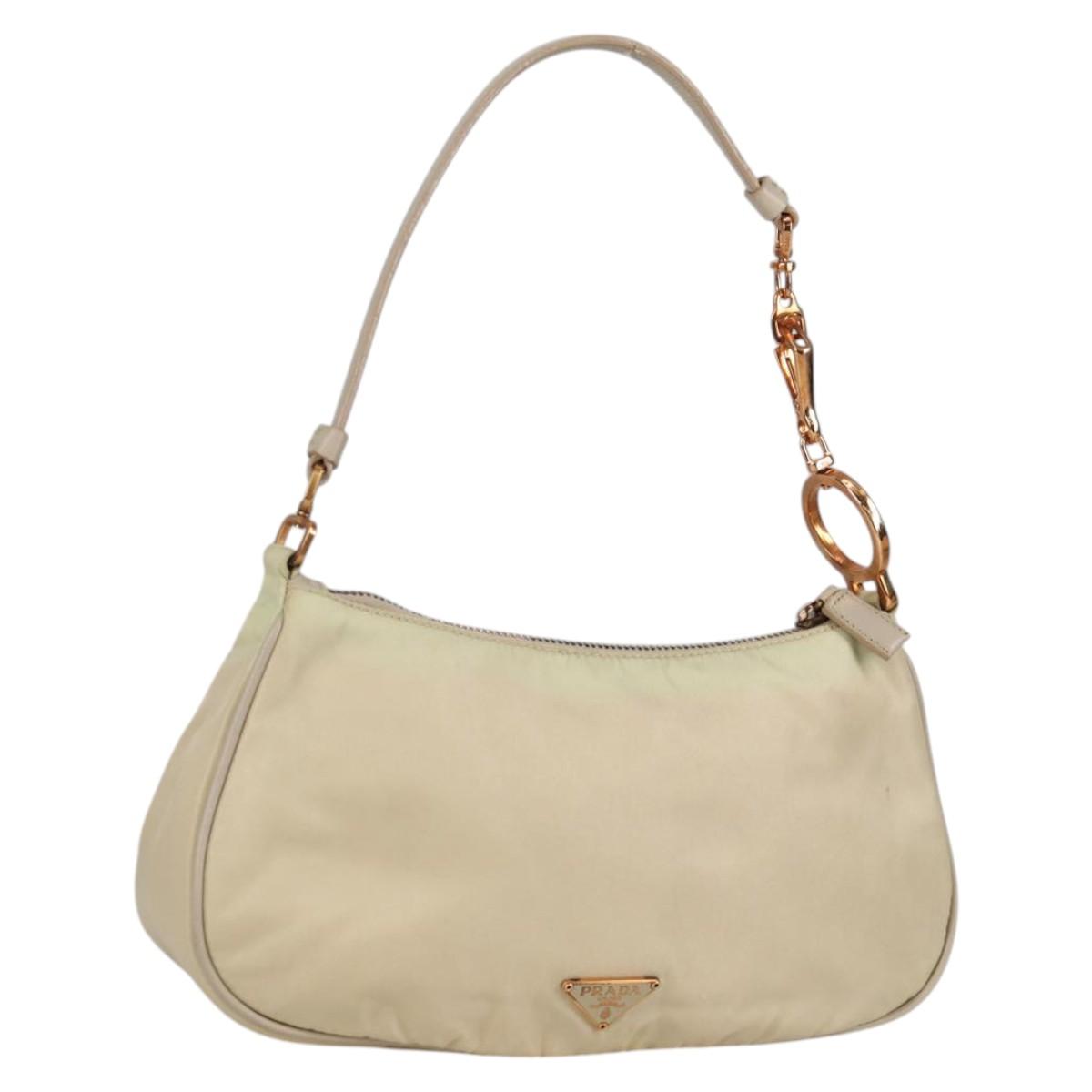 PRADA Accessory Pouch Nylon Beige Gold Auth 141095V