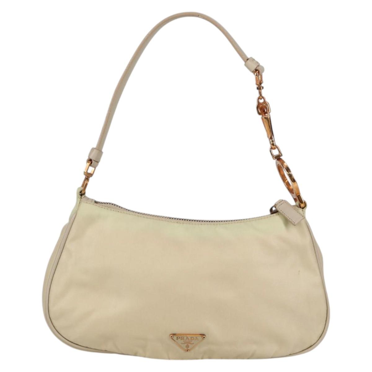 PRADA Accessory Pouch Nylon Beige Gold Auth 141095V