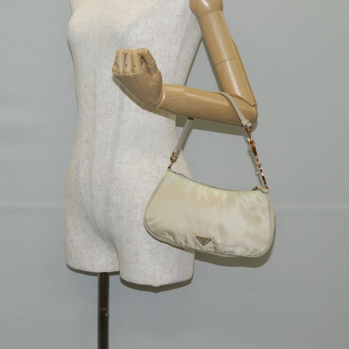 PRADA Accessory Pouch Nylon Beige Gold Auth 141095V