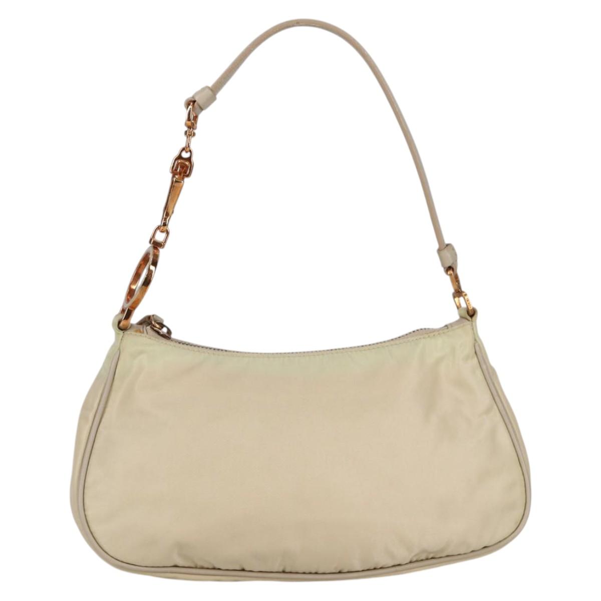 PRADA Accessory Pouch Nylon Beige Gold Auth 141095V
