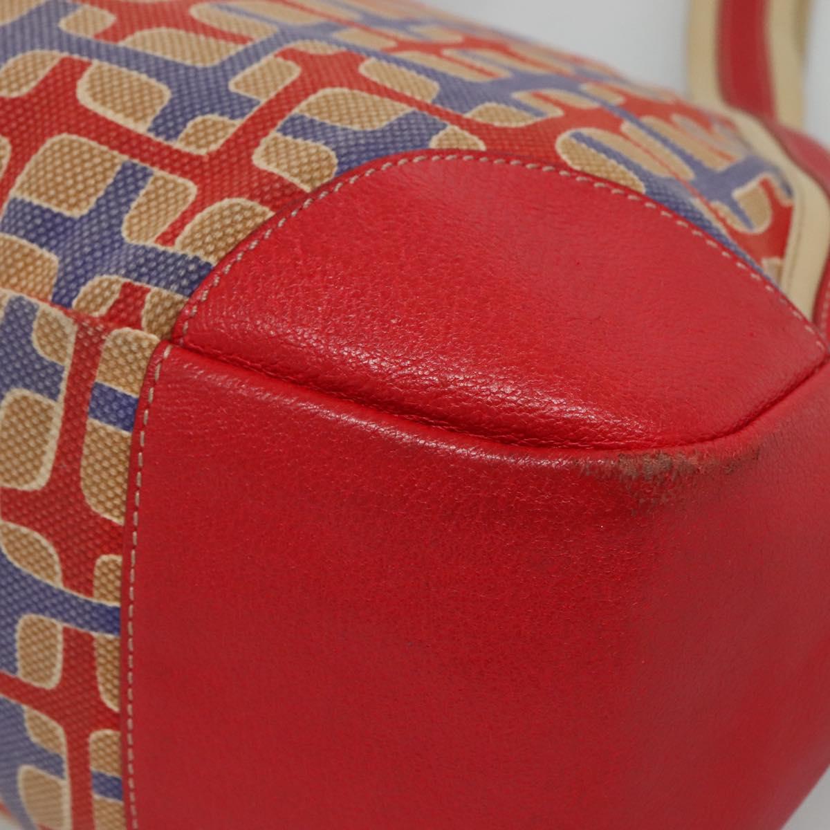 PRADA Tote Bag Canvas Leather Red Gold Auth 141096