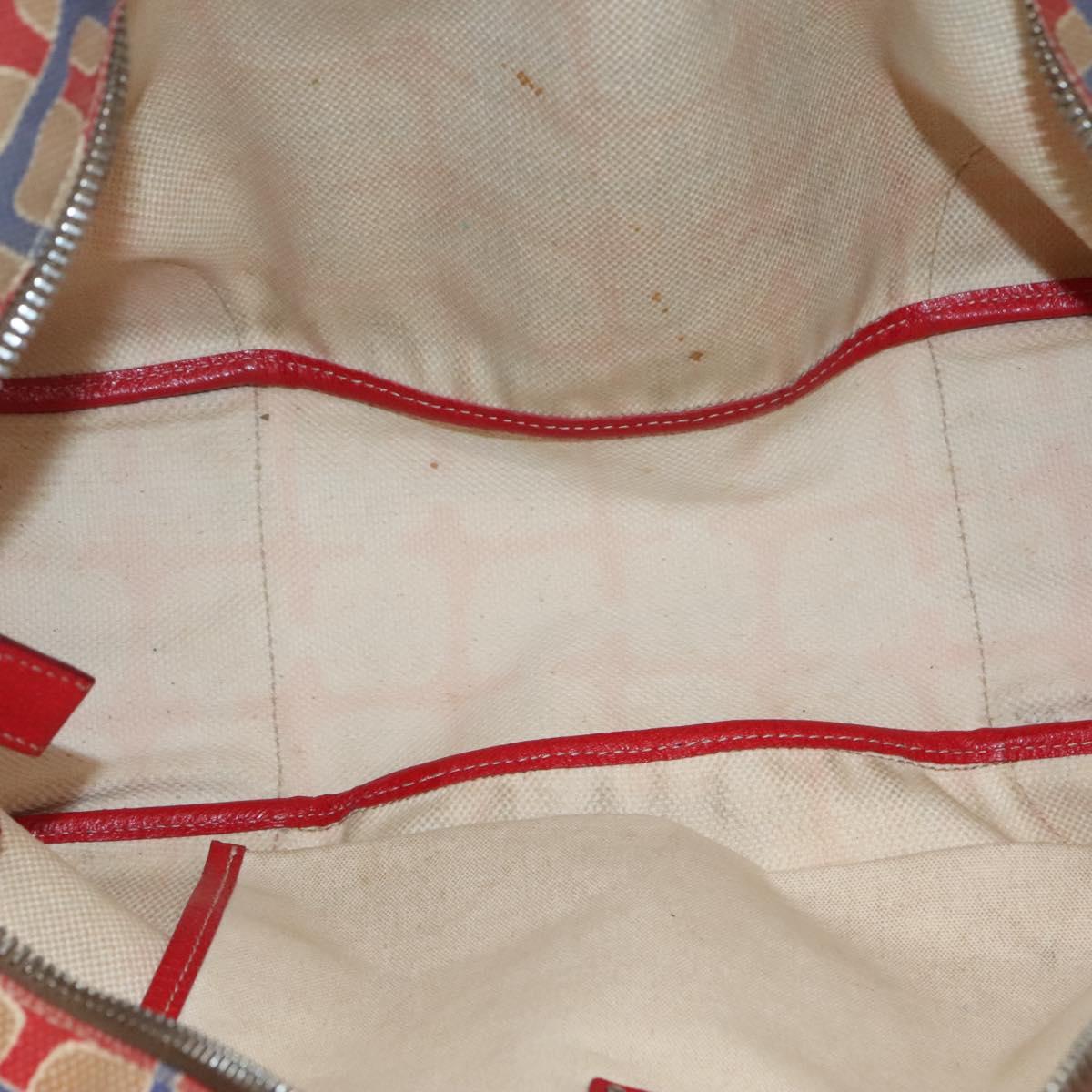 PRADA Tote Bag Canvas Leather Red Gold Auth 141096