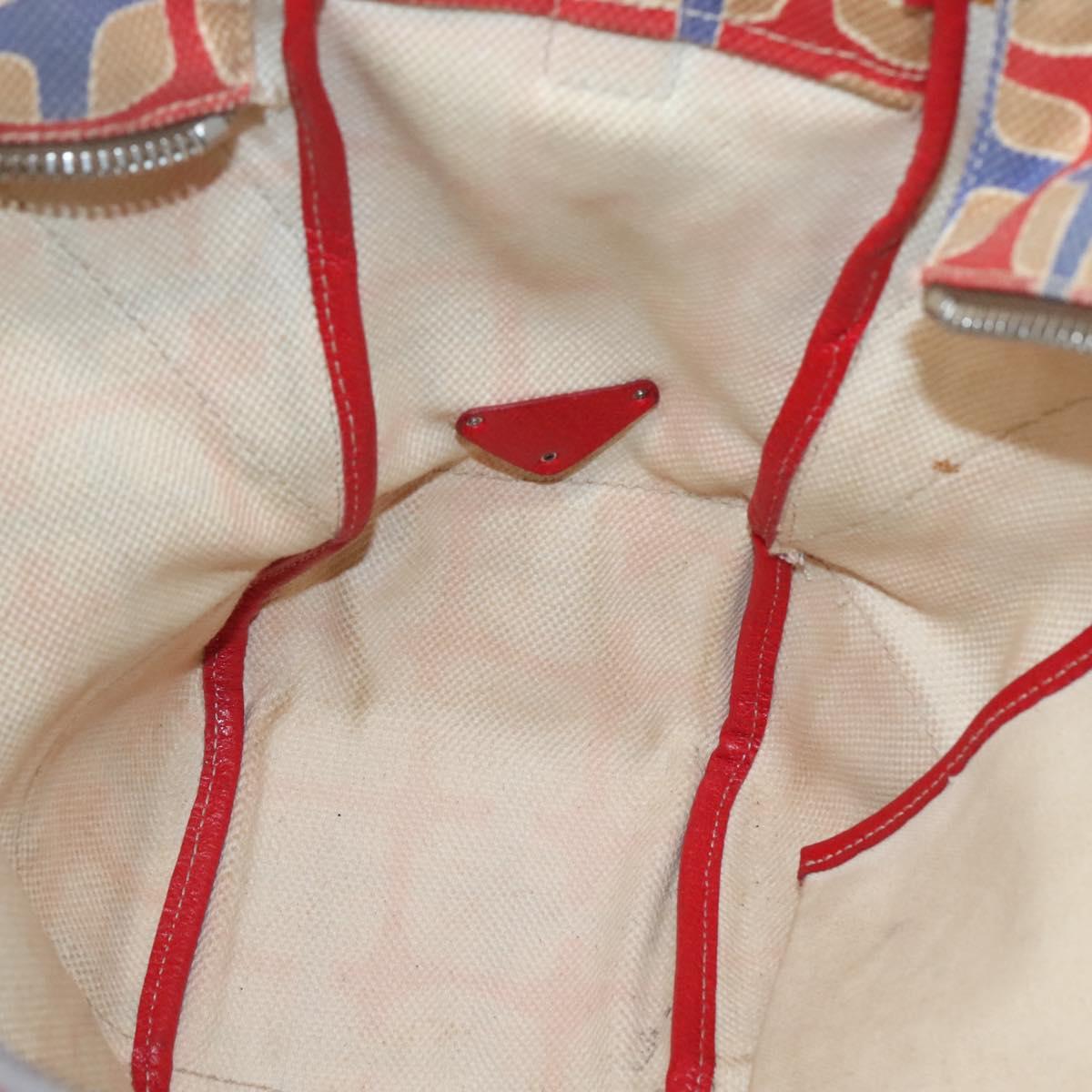 PRADA Tote Bag Canvas Leather Red Gold Auth 141096