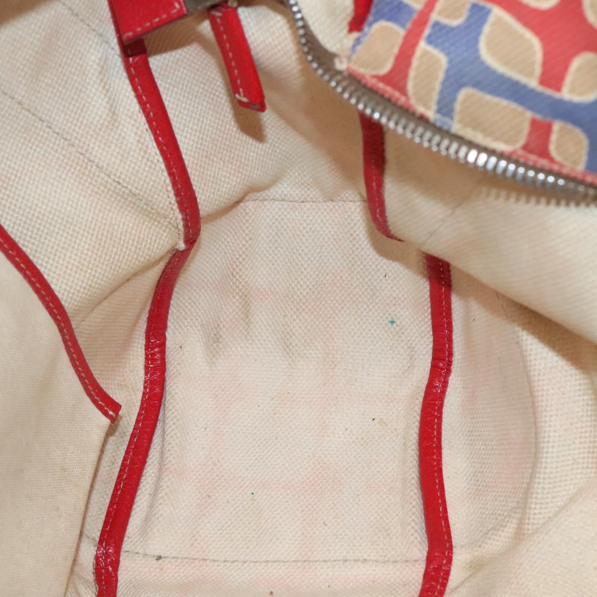 PRADA Tote Bag Canvas Leather Red Gold Auth 141096