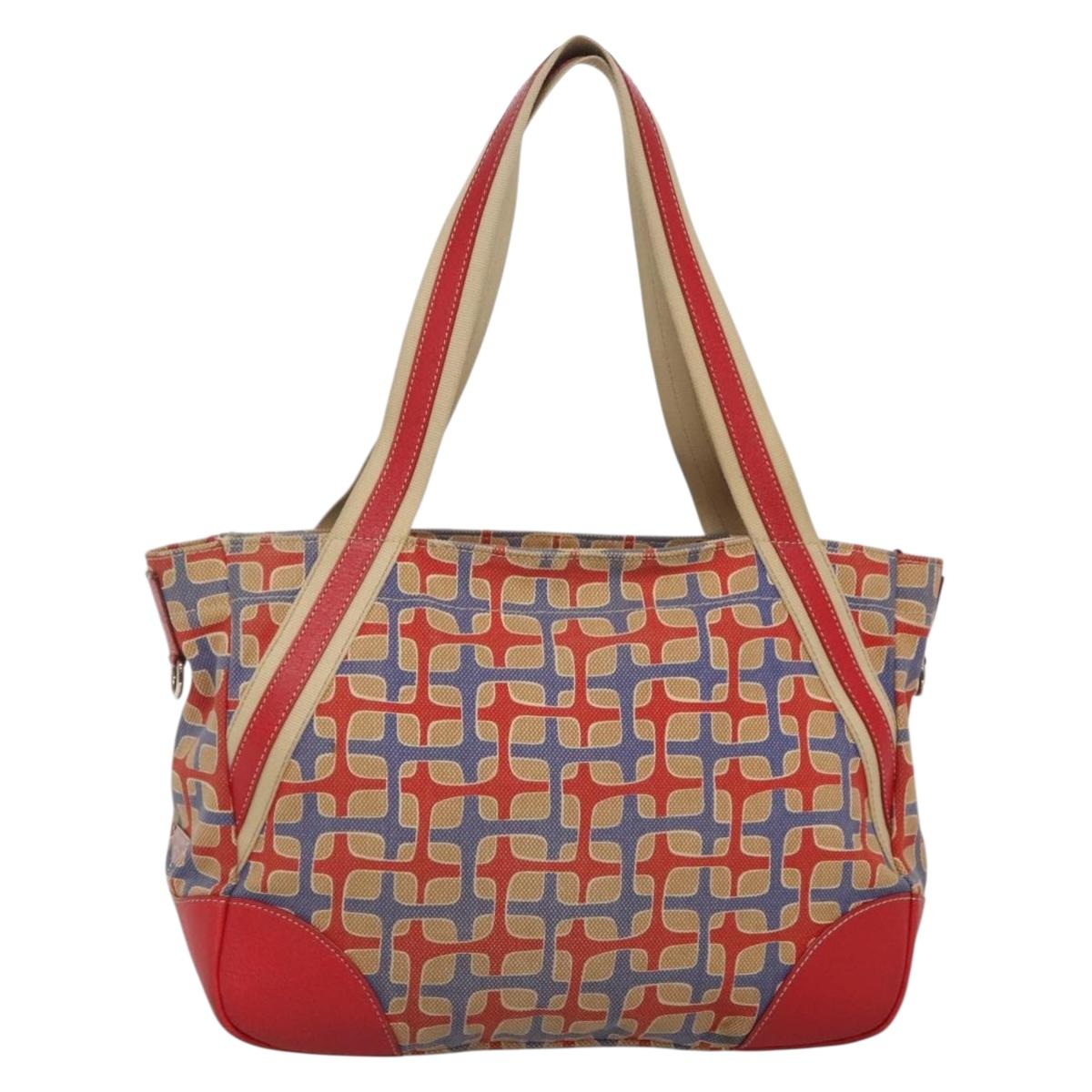 PRADA Tote Bag Canvas Leather Red Gold Auth 141096