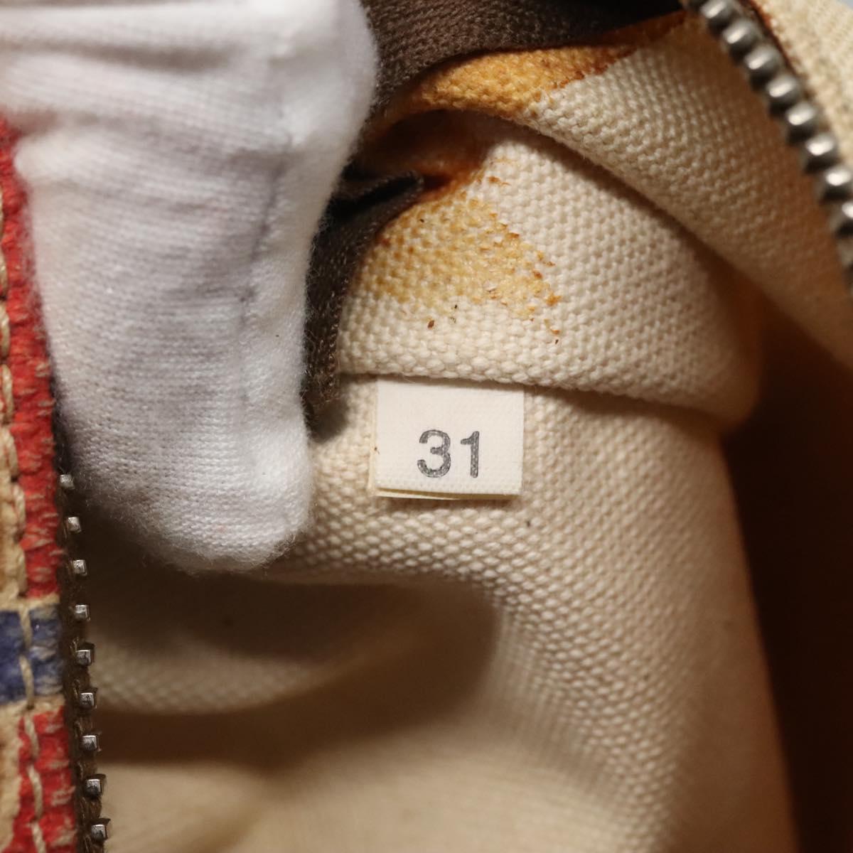 PRADA Tote Bag Canvas Leather Red Gold Auth 141096