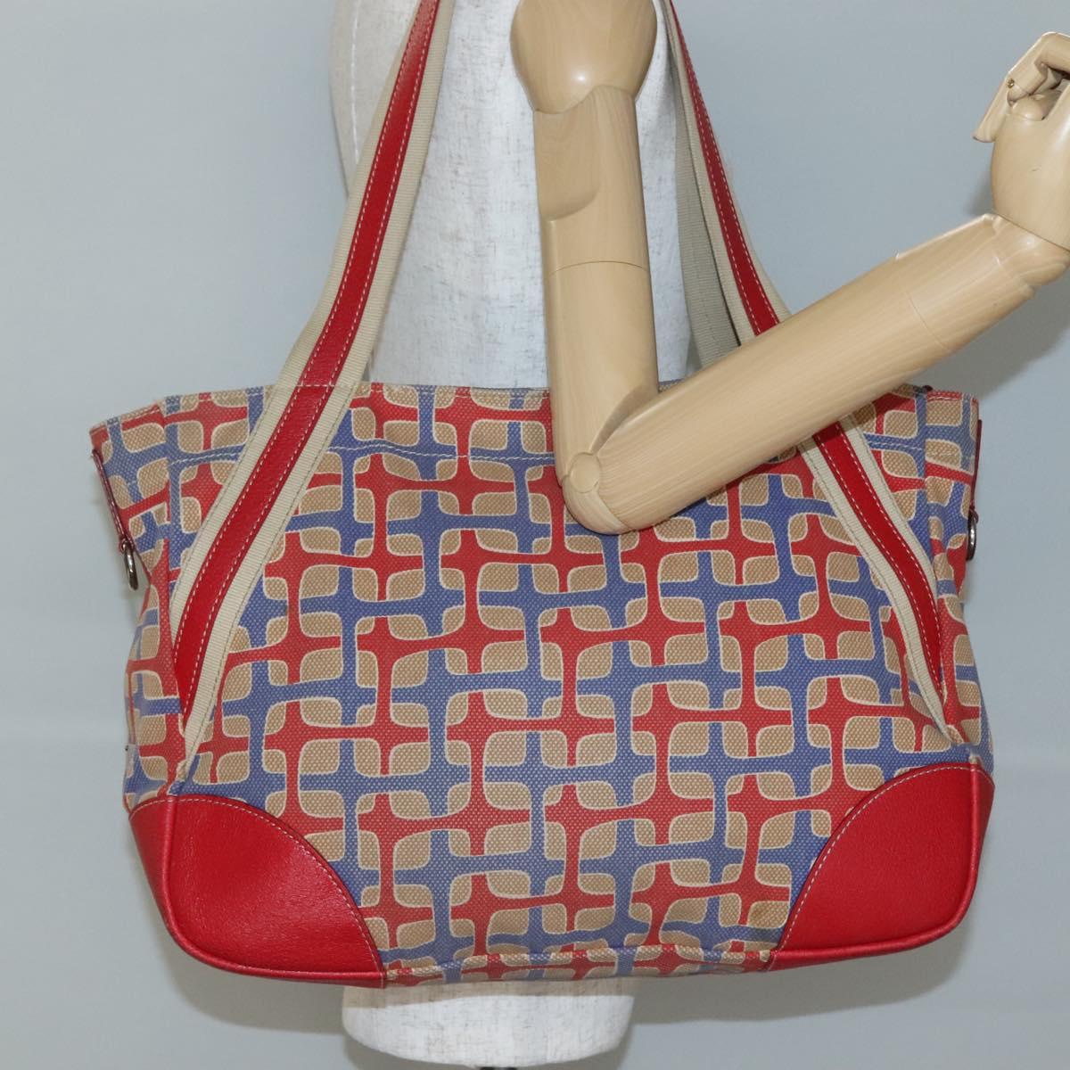 PRADA Tote Bag Canvas Leather Red Gold Auth 141096