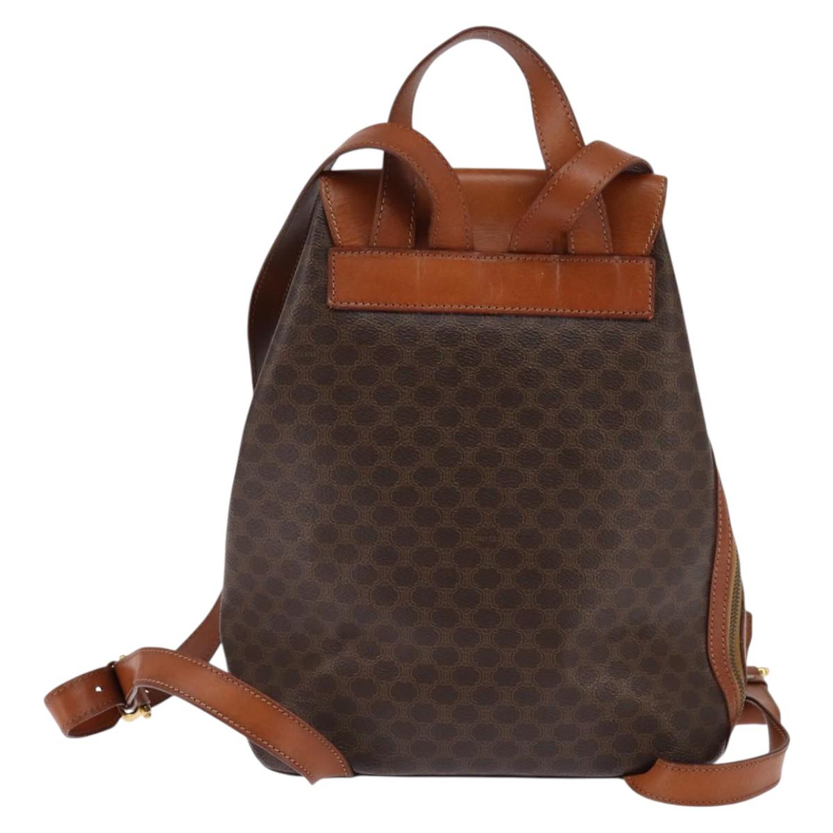 CELINE Macadam Canvas Backpack PVC Leather Brown Gold Auth 141097
